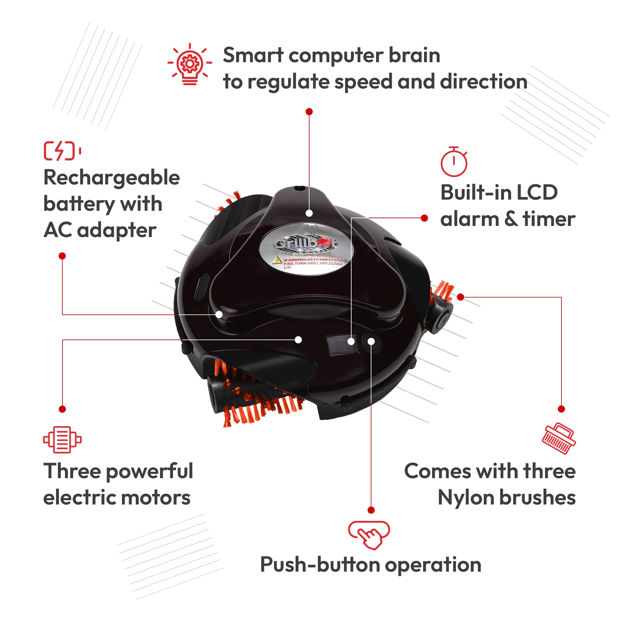 Grillbot Automatic Grill Cleaning Robot (Red Grillbot + Carry Case, Grillbot Bundle)