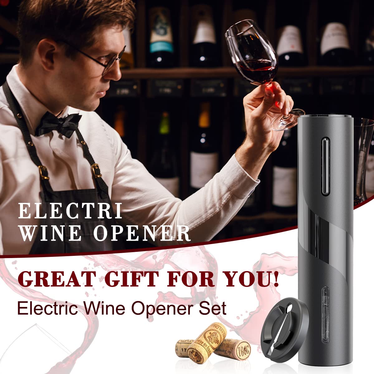 Rechargeable Electric Wine Bottle Openers Electric Wine Opener, Wine Gift Automatic Wine Opener with Foil Cutter (Charging model)