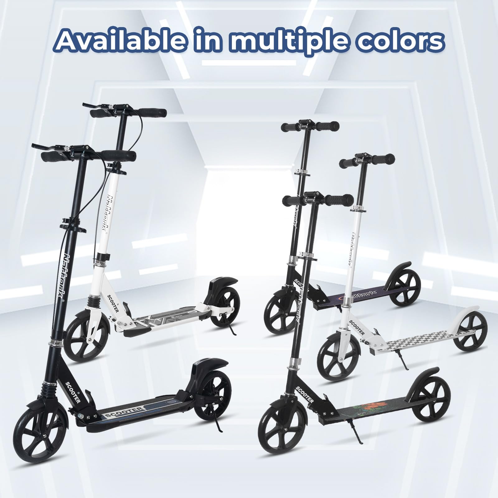 Nattork Scooter for Kids 8-12, Teens and Adults- Adjustable Height Folding Kick Scooter with Large Sturdy Wheels for a Smooth Ride, Lightweight, Anti-Shock Suspension for Boys and Girls-Black