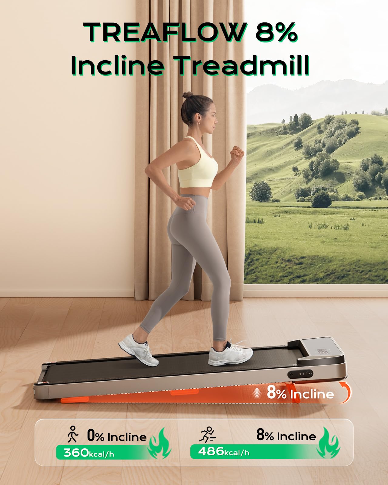TREAFLOW Walking Pad,Treadmill with Incline for Home Office, 2.5HP Portable Under Desk Treadmill with 265 Lbs Capacity,Remote Control