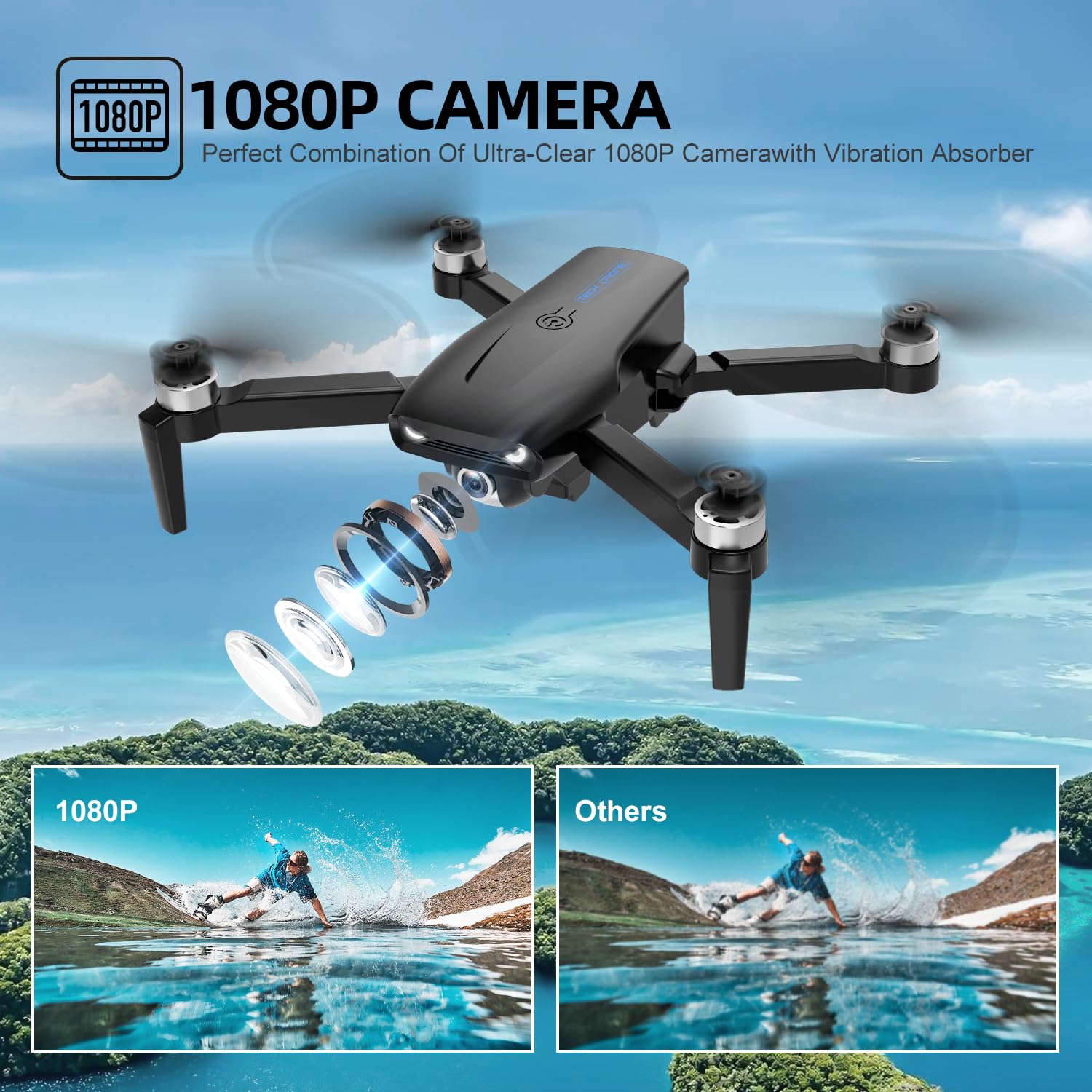 LMRC-12 Drone with Camera for Adults Beginner, Foldable 2.4GHz FPV Drone for Kids 8-12, Less than 249g, RC Quadcopter Toys Gifts with Brushless Motor, Altitude Hold, 2 Batteries, Black