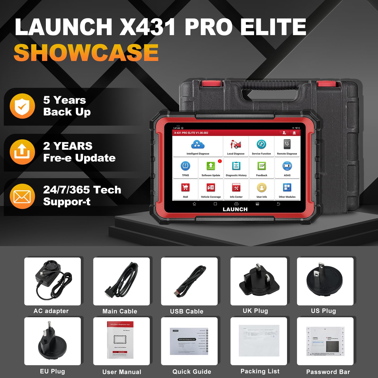 LAUNCH X431 PRO Elite 2024 New Bidirectional Scan Tool, 37+ Services, ECU Coding, All-in-One Full System Diagnostic Scanner with CANFD & DoIP,FCA AutoAuth,V.A.G Guide,2 Years Free Update