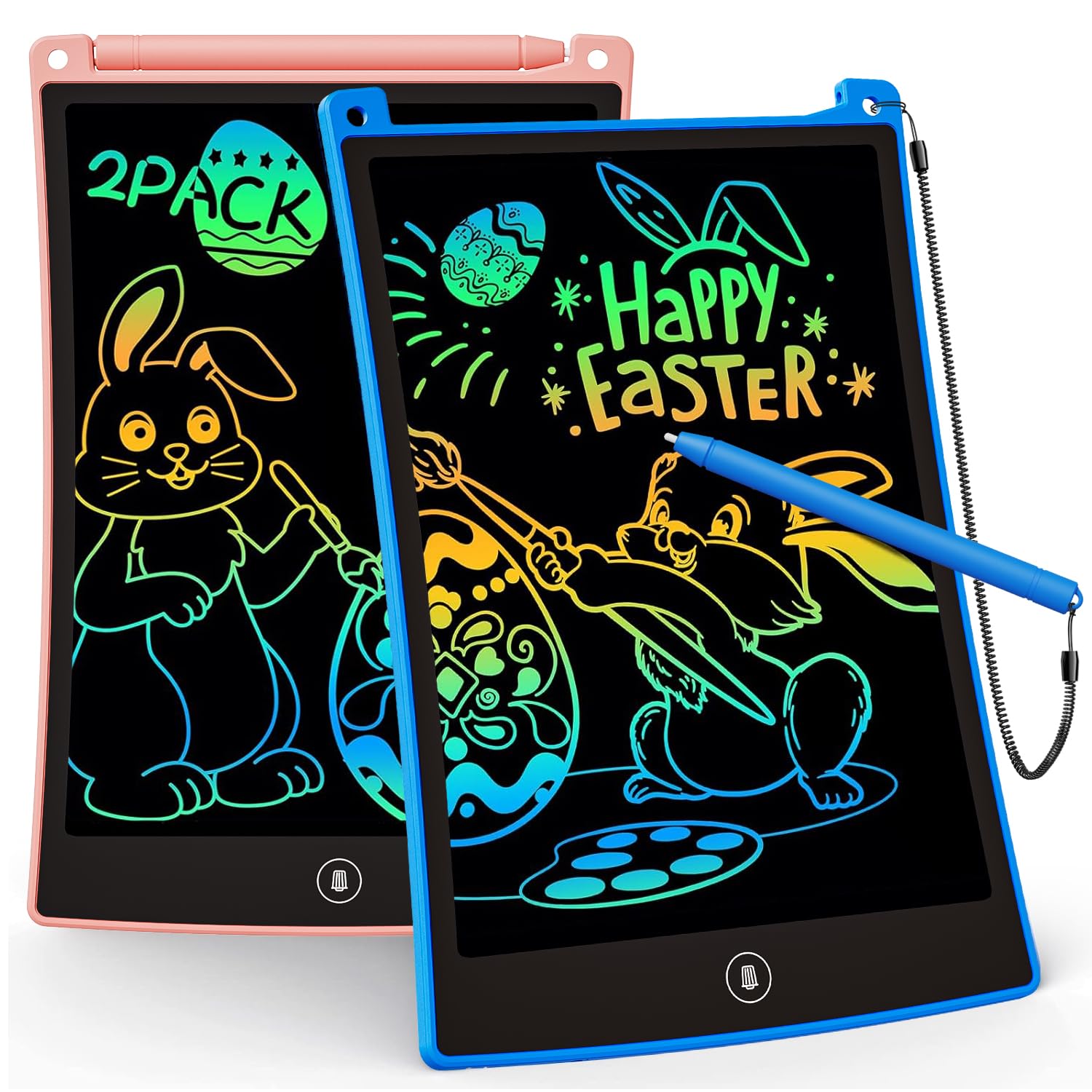 KOKODI 2 Pack LCD Writing Tablet for Kids, 8.5 Inch Colorful Doodle Board, Car Trip Travel Games Learning Toys, Erasable Drawing Pad, Birthday Gifts for Boys Girls Age 3 4 5 6 7 8(Blue & Pink)