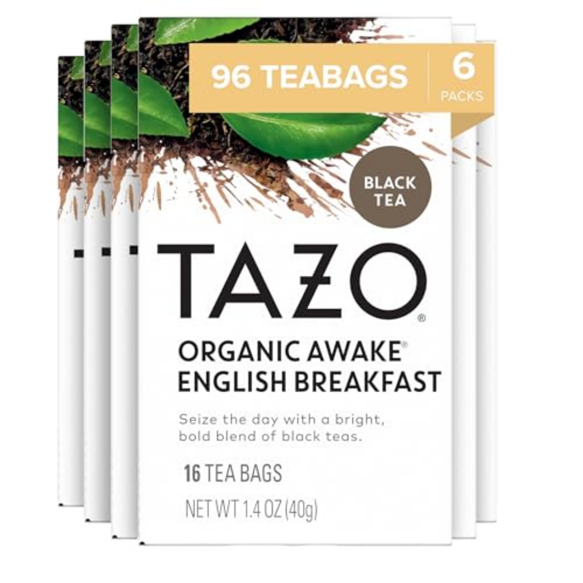 TAZO Tea Bags, Black Tea, Regenerative Organic Awake English Breakfast Tea, 16 Count (Pack of 6)