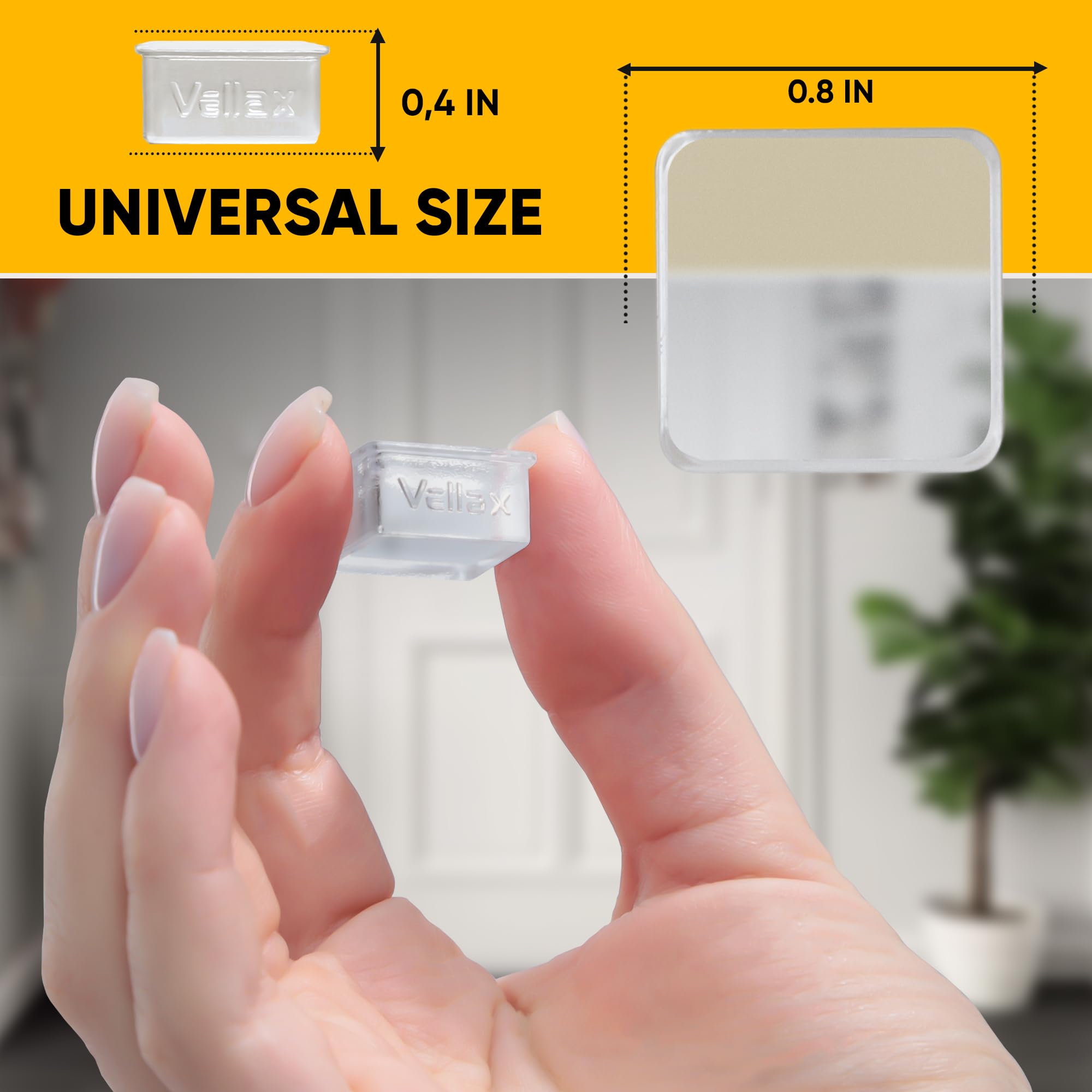 Small Door Knob Wall Protectors – 16 Clear Self-Adhesive Silicone Bumpers for Doors, Furniture & Walls – Anti-Vibration Feet for Electronics & Appliances in Square Block Shape by VELLAX