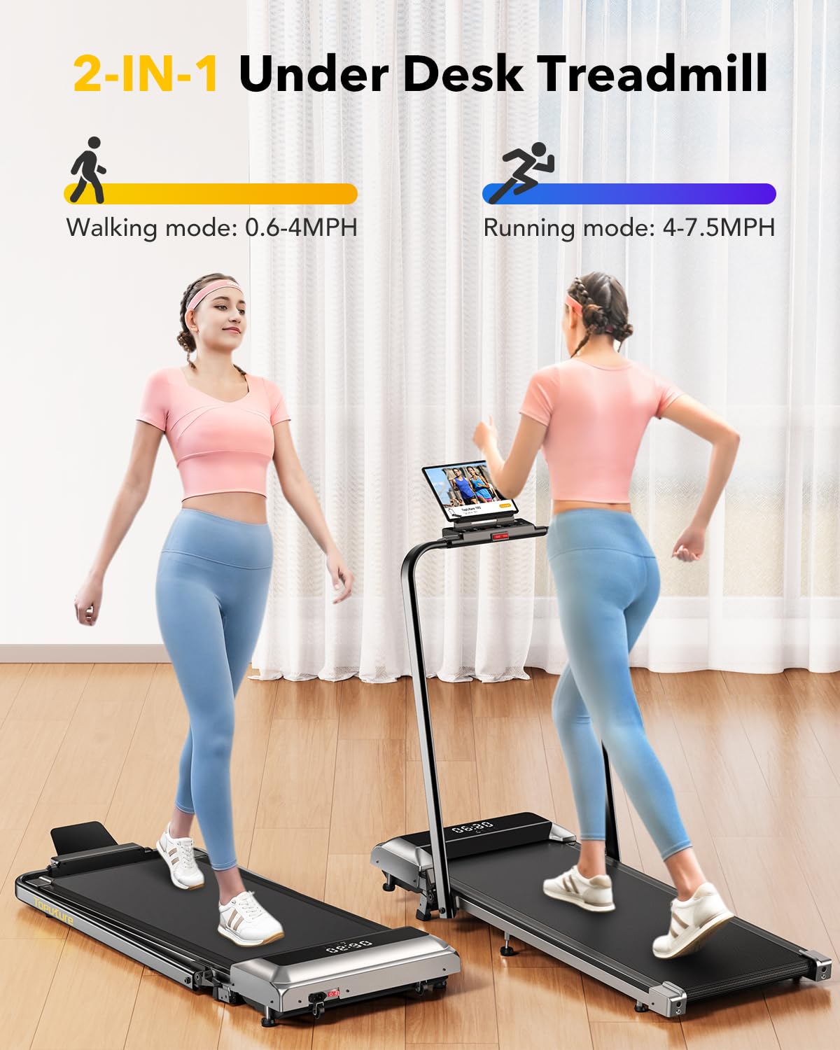 TOPUTURE Walking Pad Under Desk Treadmill with Incline, 2 in 1 Folding Treadmill for Home/Office, Portable Compact Treadmills with Remote Control, APP & LED Display 300LBS Capacity