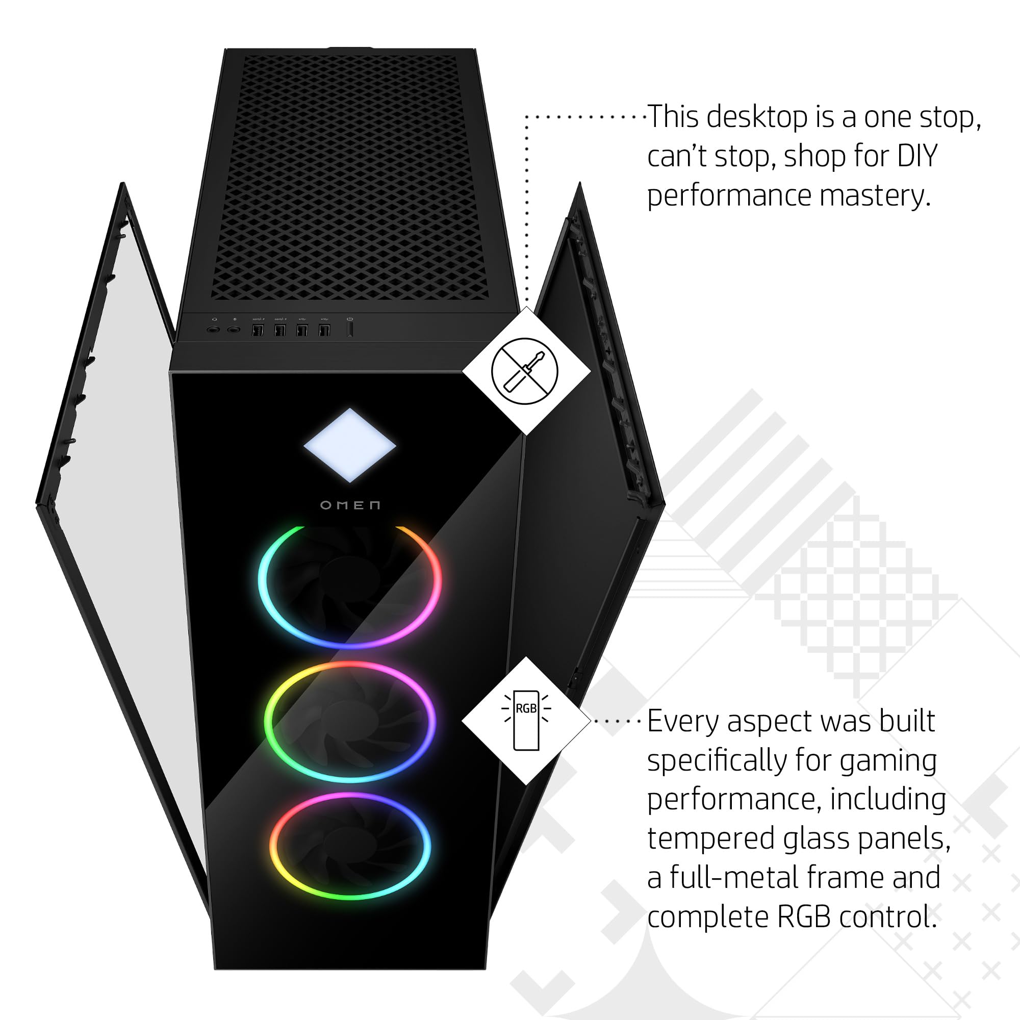 HP OMEN 45L Gaming Desktop, AMD Ryzen 9 5900X, 32 GB RAM, 1 TB Solid State Drive, NVIDIA GeForce RTX 3080 Ti Graphics, Windows 11 Home, GT22-0182 (2023)