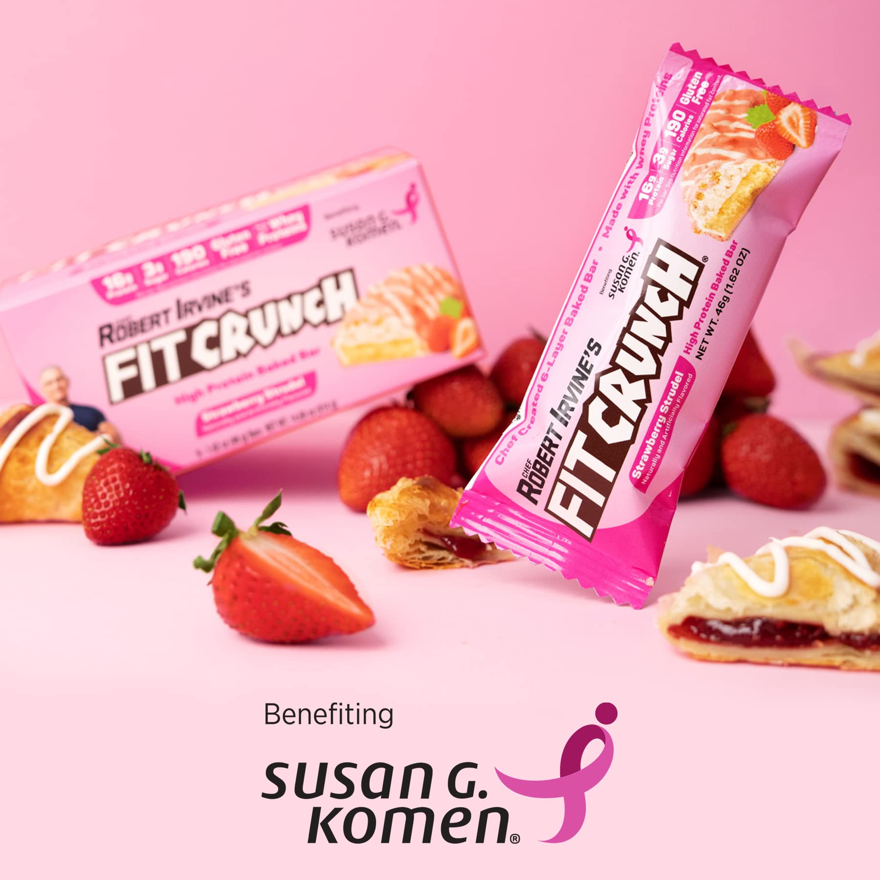 FITCRUNCH Snack Size Protein Bars, 6-Layer Baked Bar, 3g of Sugar, Gluten Free & Soft Cake Core (9 Bars, Strawberry Strudel)