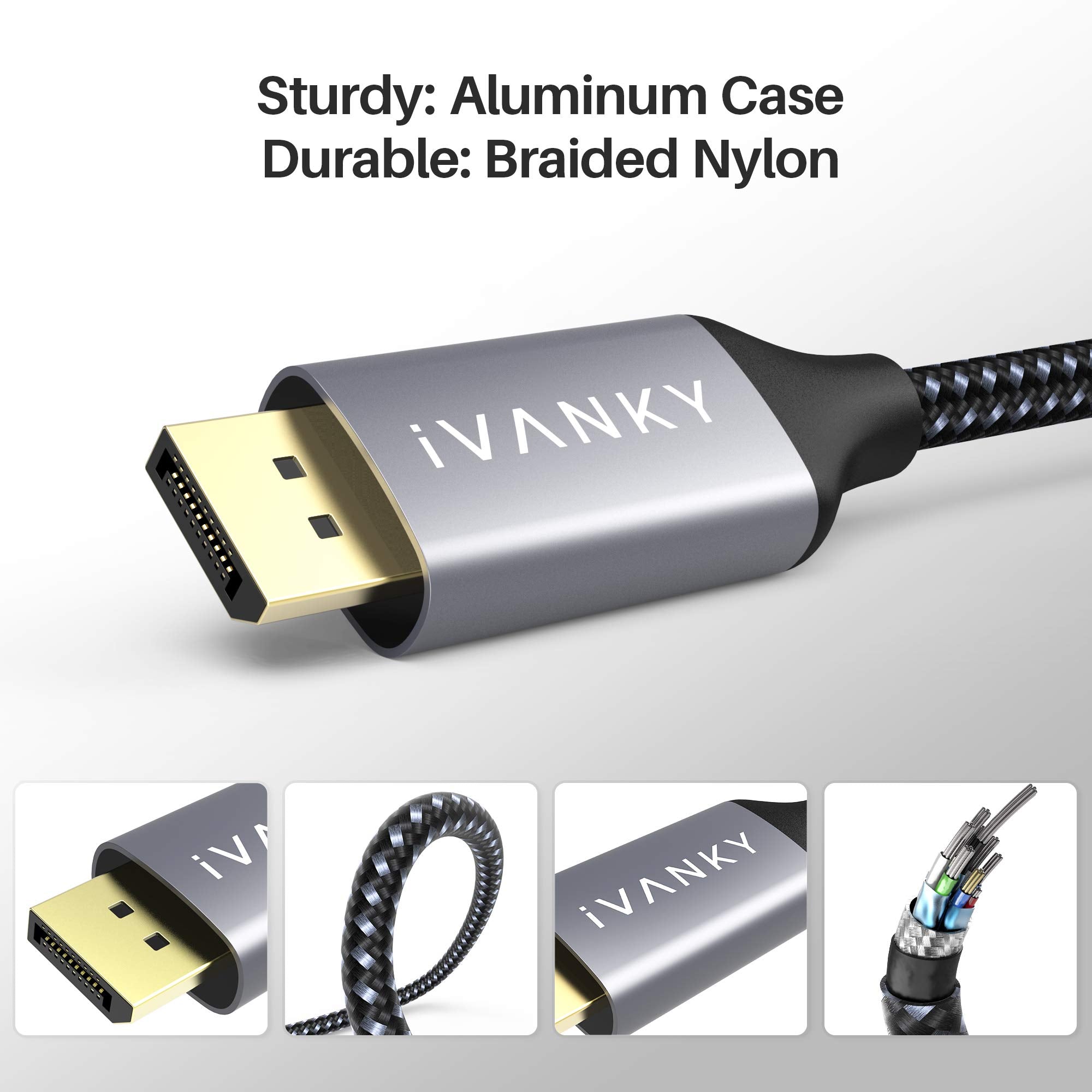 IVANKY USB C to DisplayPort Cable 6.6FT [4K@60Hz, 2K@165Hz] Aluminum USB Type-C to DisplayPort Braided Cable [Thunderbolt 3/4 Compatible] with MacBook Pro, iPad Pro, iPhone 15 Pro/Max, XPS 17/15/13