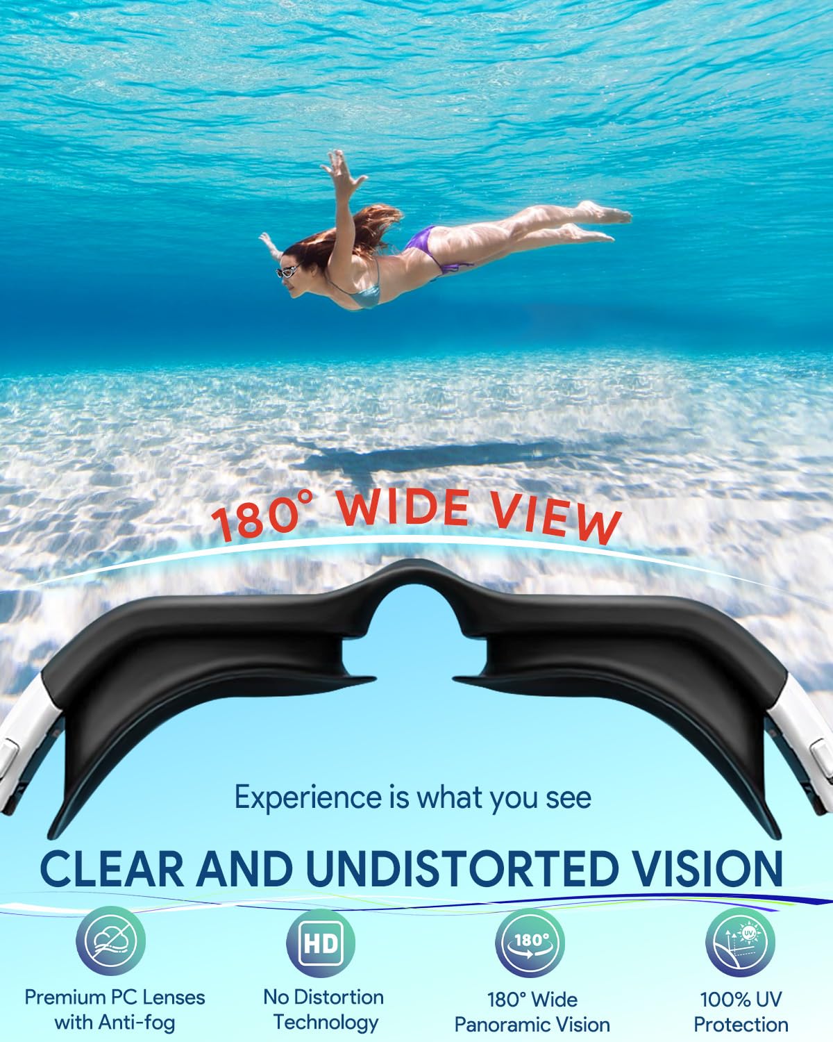 Otionus Swim Goggles for Adult Men Women Youth, Bungee Strap Swimming Goggles No Hair Pulling Anti Fog No Leak Pool Goggles