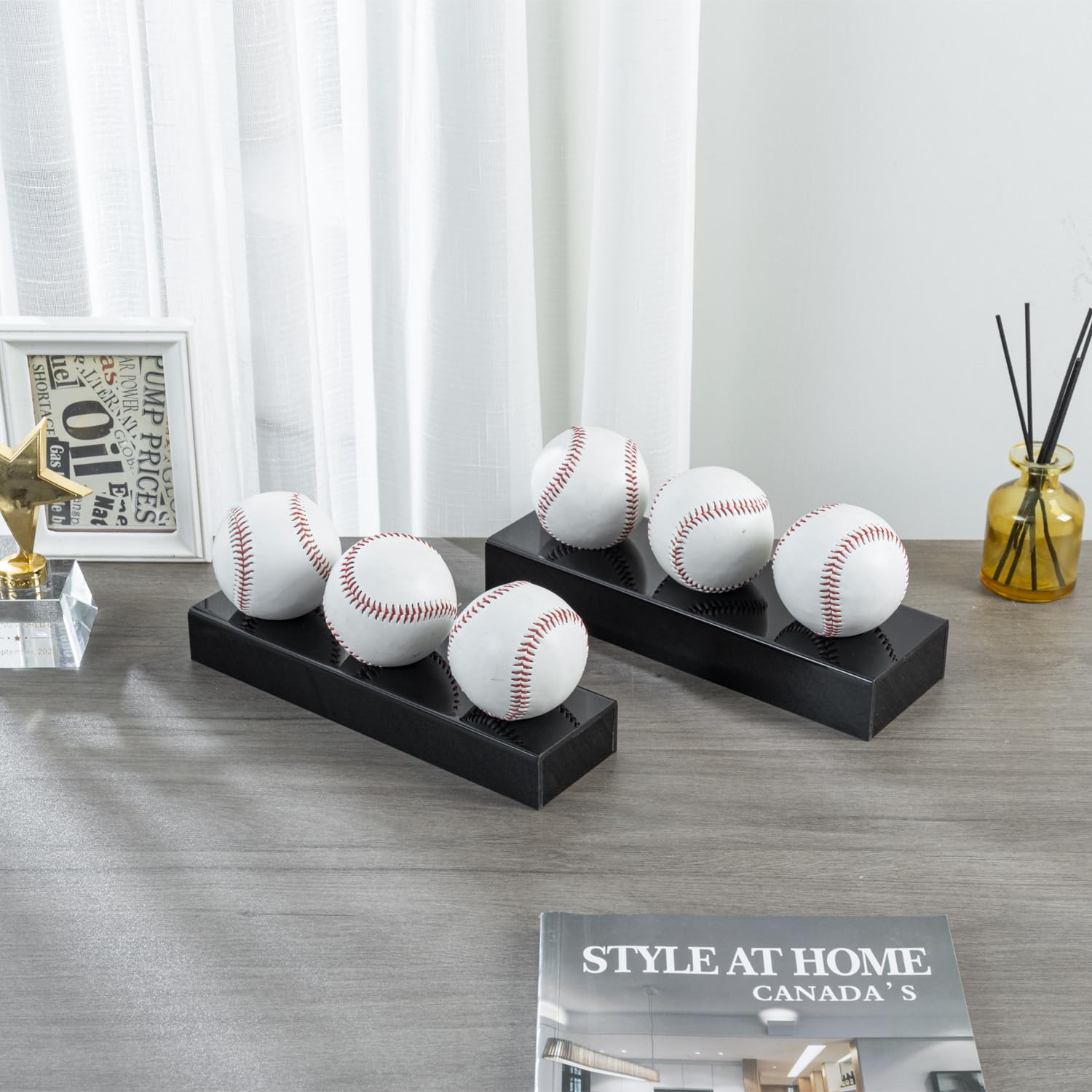 MyGift Set of 2 Premium Black Acrylic Baseball Collection Display Stands, Tabletop Sports Ball Holder Racks for Collectible Signed Baseballs, Holds 6 Balls