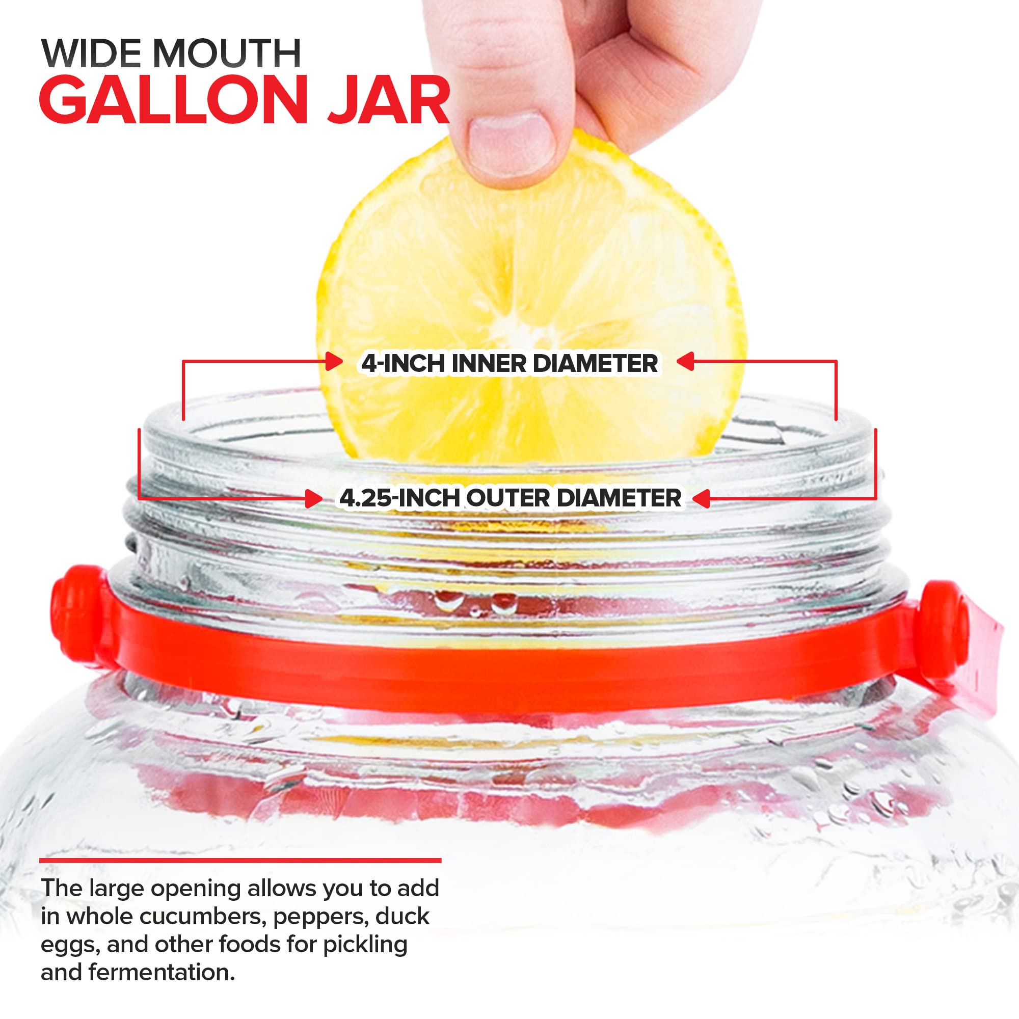 1 Gallon Glass Jar With Lid (2 Pack) 128 oz Large Mason Jars Wide Mouth for Sun Tea, Big Kombucha Jugs for Fermentation, Kimchi Container, Cabbage, Tomatoes, Pickles, Hot Peppers, Duck Eggs