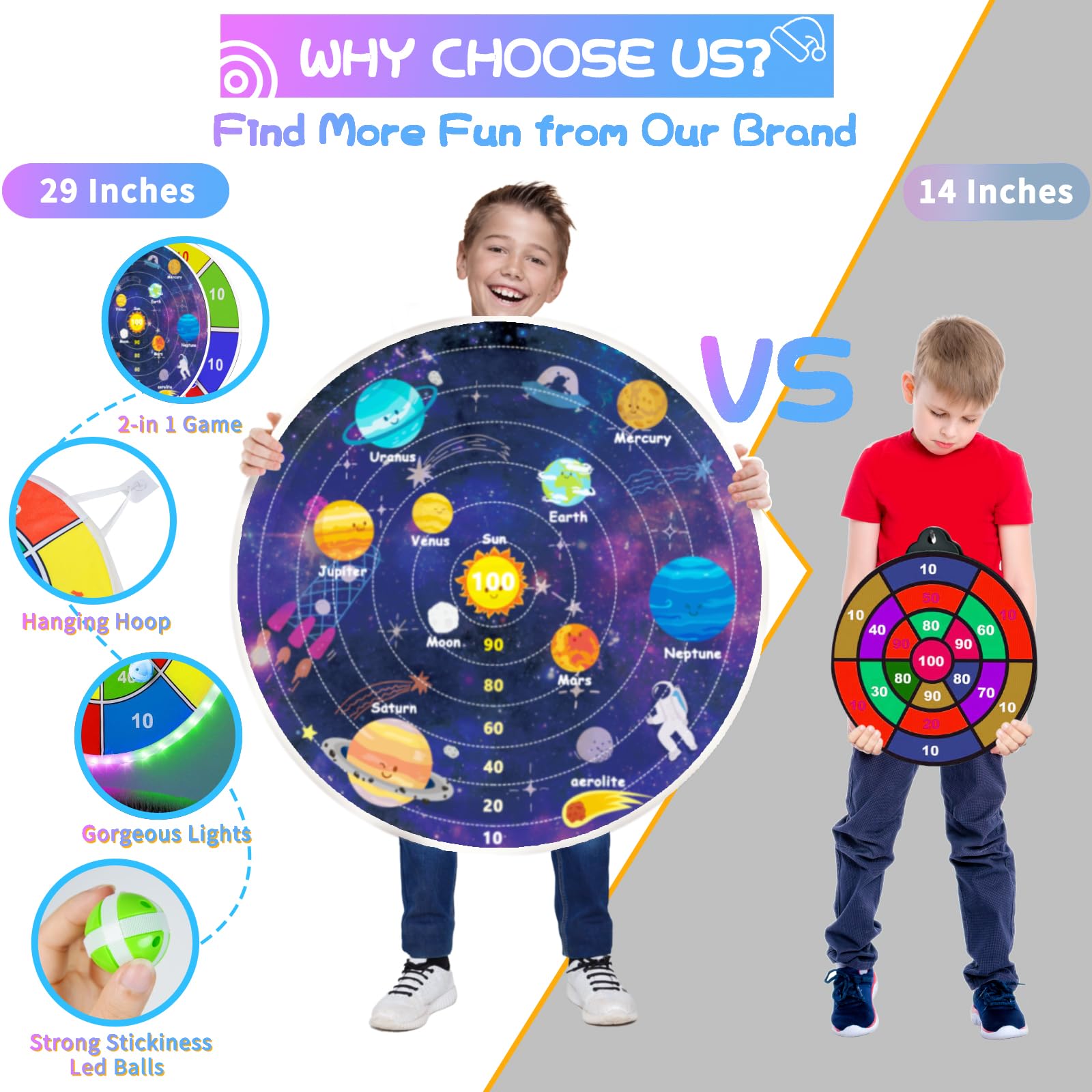 2 in 1 29" Large LED Dart Board for Kids 8-12 Games with 12 LED Sticky Balls, Indoor & Outdoor Games for Kids 8-12, APP Control Board Games for Kids, Gifts Games for Kids Ages 4-8 Boy and Girls Kids