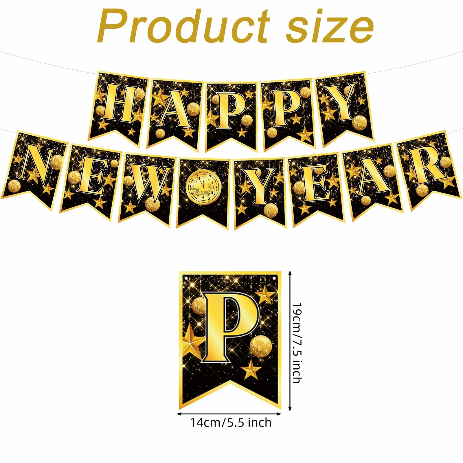 80 Pcs New Years Eve Party Supplies 2025 Happy New Year Decorations - Include Happy New Year Banner, Cone Hats, Tiaras, Balloons, Fringe Curtain and New Year Photo Props