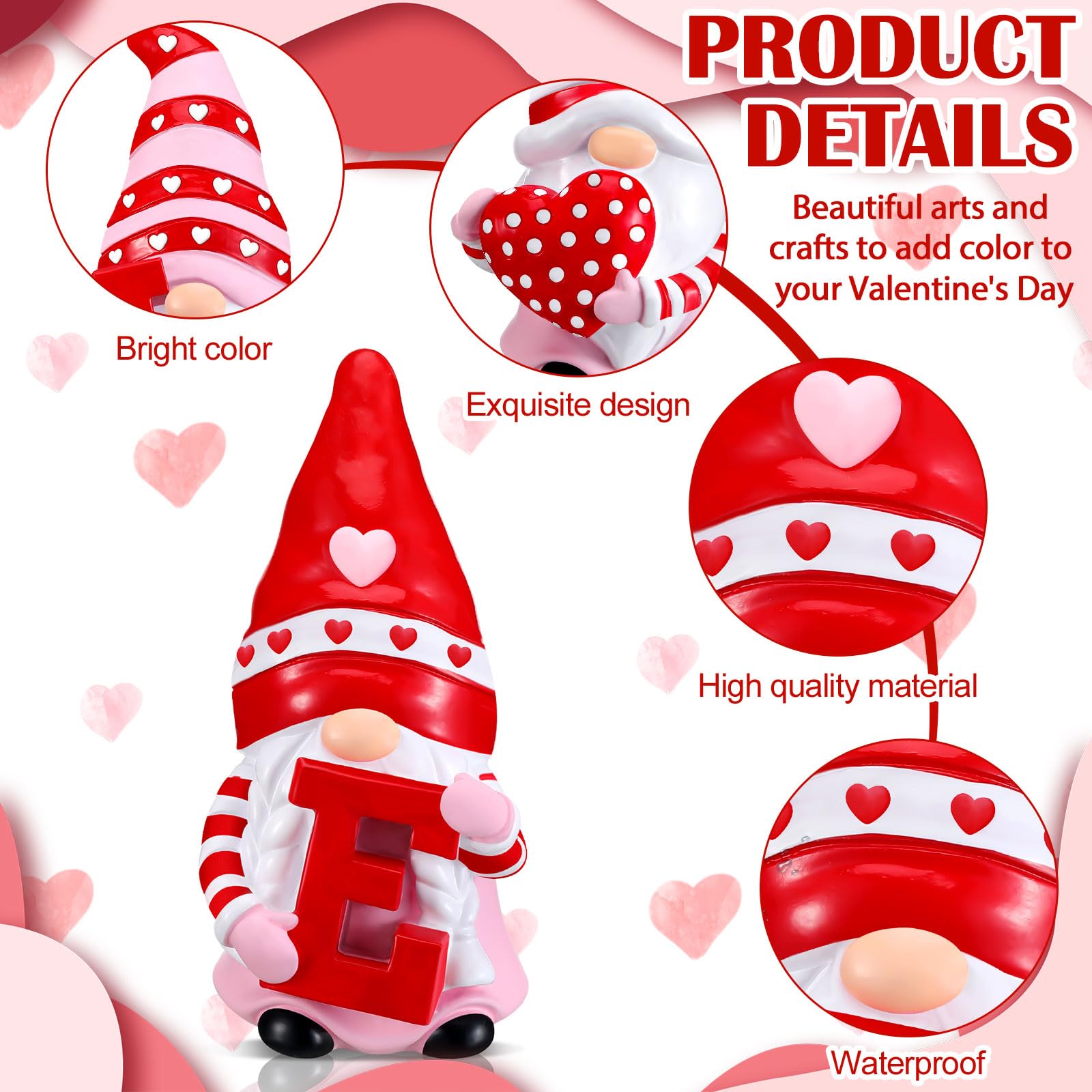 ShinyRelief 4 Pcs Valentine's Day Figurines Resin Gnome Tabletop Love Heart Sculpture Decoration Valentine Pink Table Centerpiece for Dining Room Home Party Supplies Gifts Decor