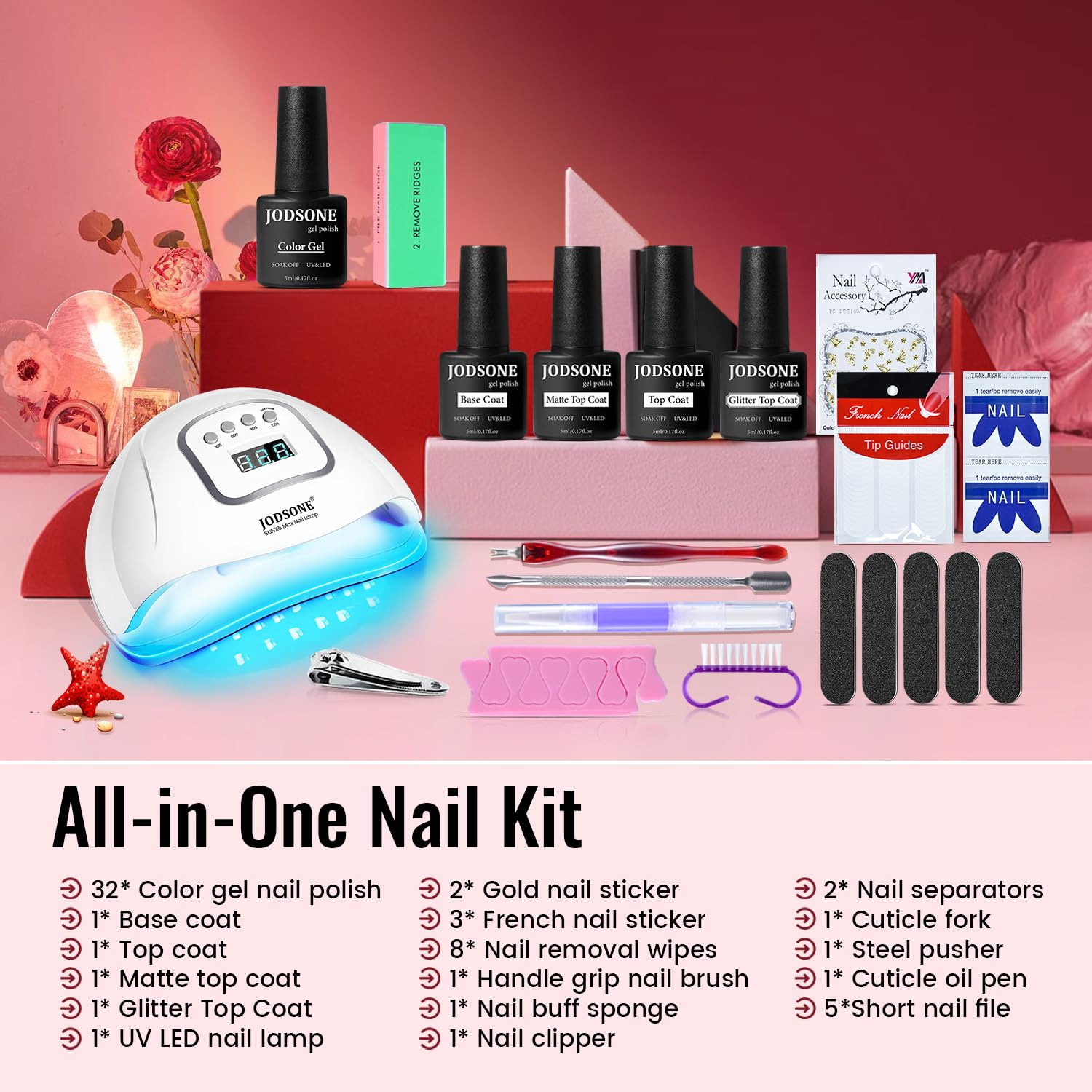 JODSONE Gel Nail Polish Kit with U V Light 32 Colors Gel Polish Nail Kit Soak Off Gel Nail Set Manicure Tools Nail Gel Kit Gifts for Women