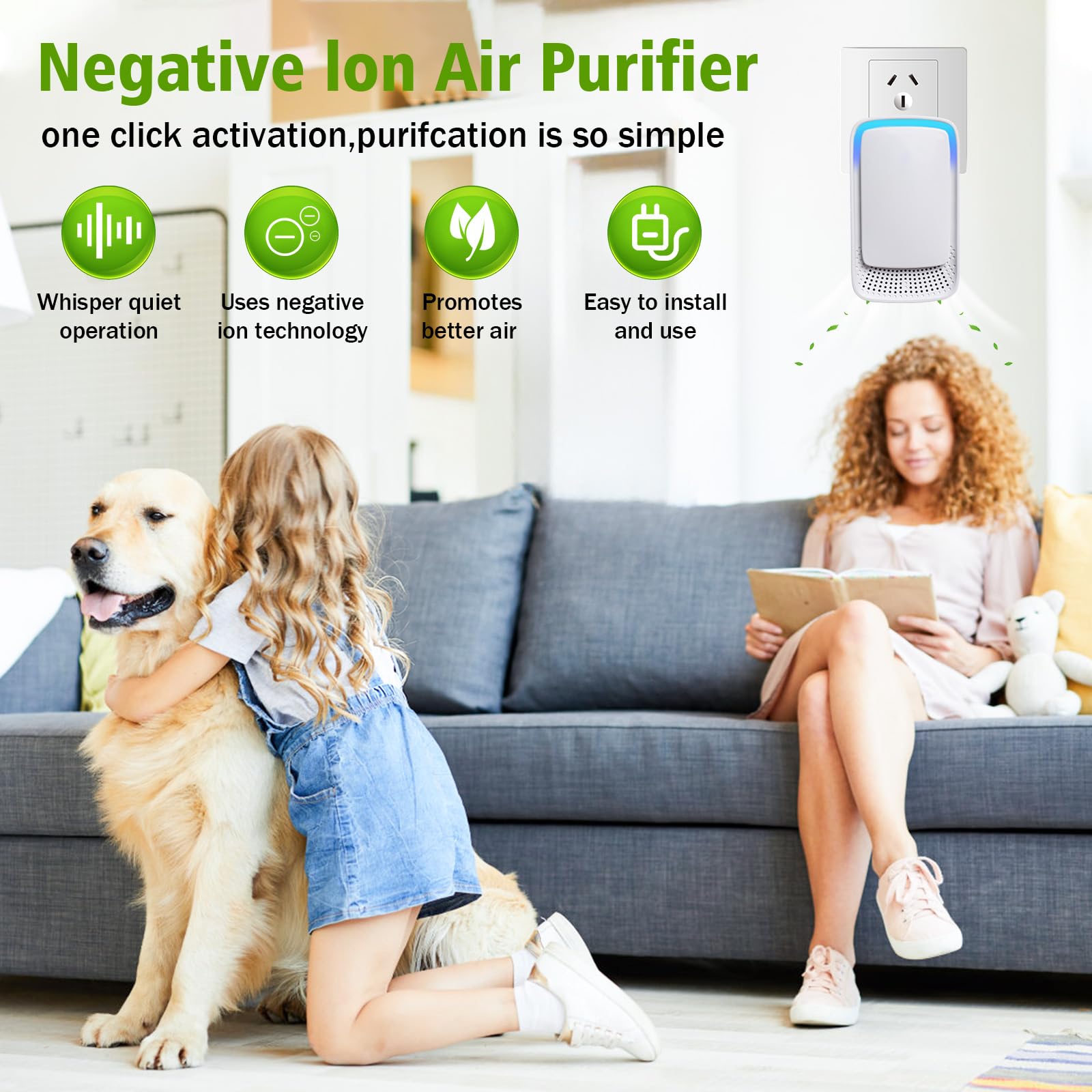 Lmhaichao 4Pack Plug In Air Ionizers-Negative Ion Air Purifier for Home Silent Work Air Cleaner for Bathroom,Living Room,Office,Kitchen,Pet Room,Portable Ionic Air Purifier for Bedroom(4)
