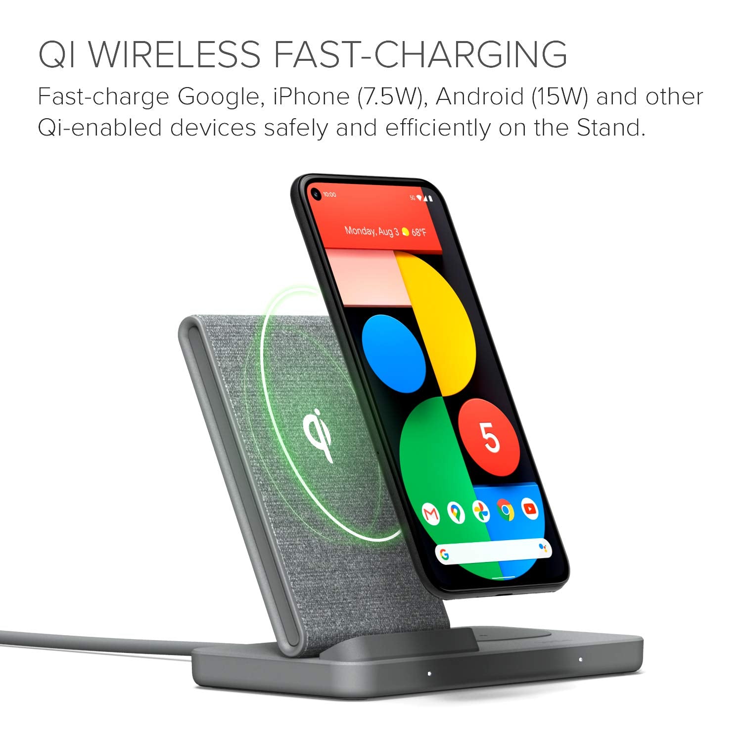 iOttie iON Wireless Duo CERTIFIED BY GOOGLE 10W Stand + 5W Pad Qi-Certified Charger | MADE FOR GOOGLE | Compatible with Google, Google Pixel, Pixel Buds | Includes Power Cable & Adapter | Dark Grey