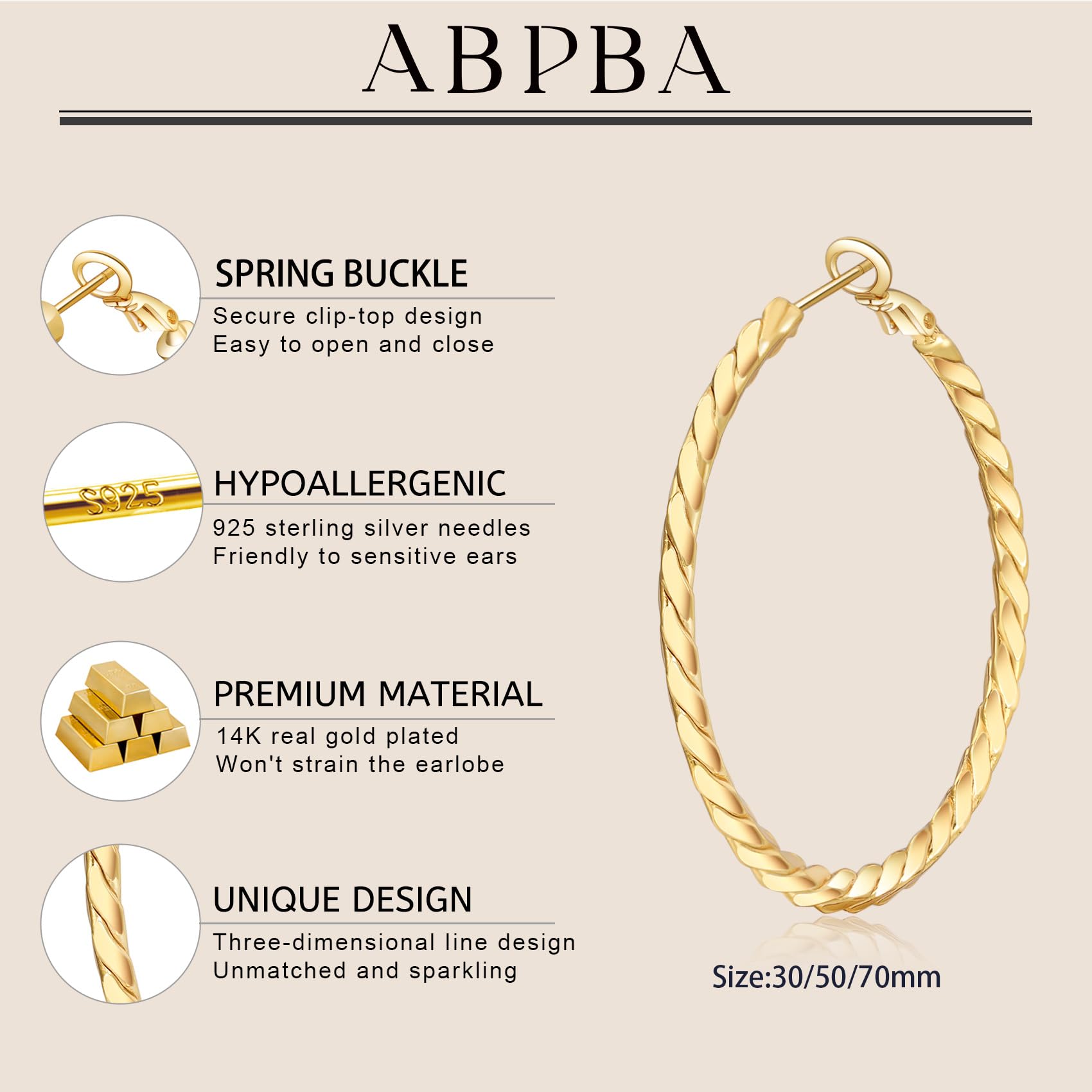 ABPBA 2mm Gold Hoop Earrings for Women 14k Gold Plated Hoop Earrings Lightweight Big Gold Hoop Earrings Hypoallergenic Thin Gold Hoop Earrings for Women Girls 70mm