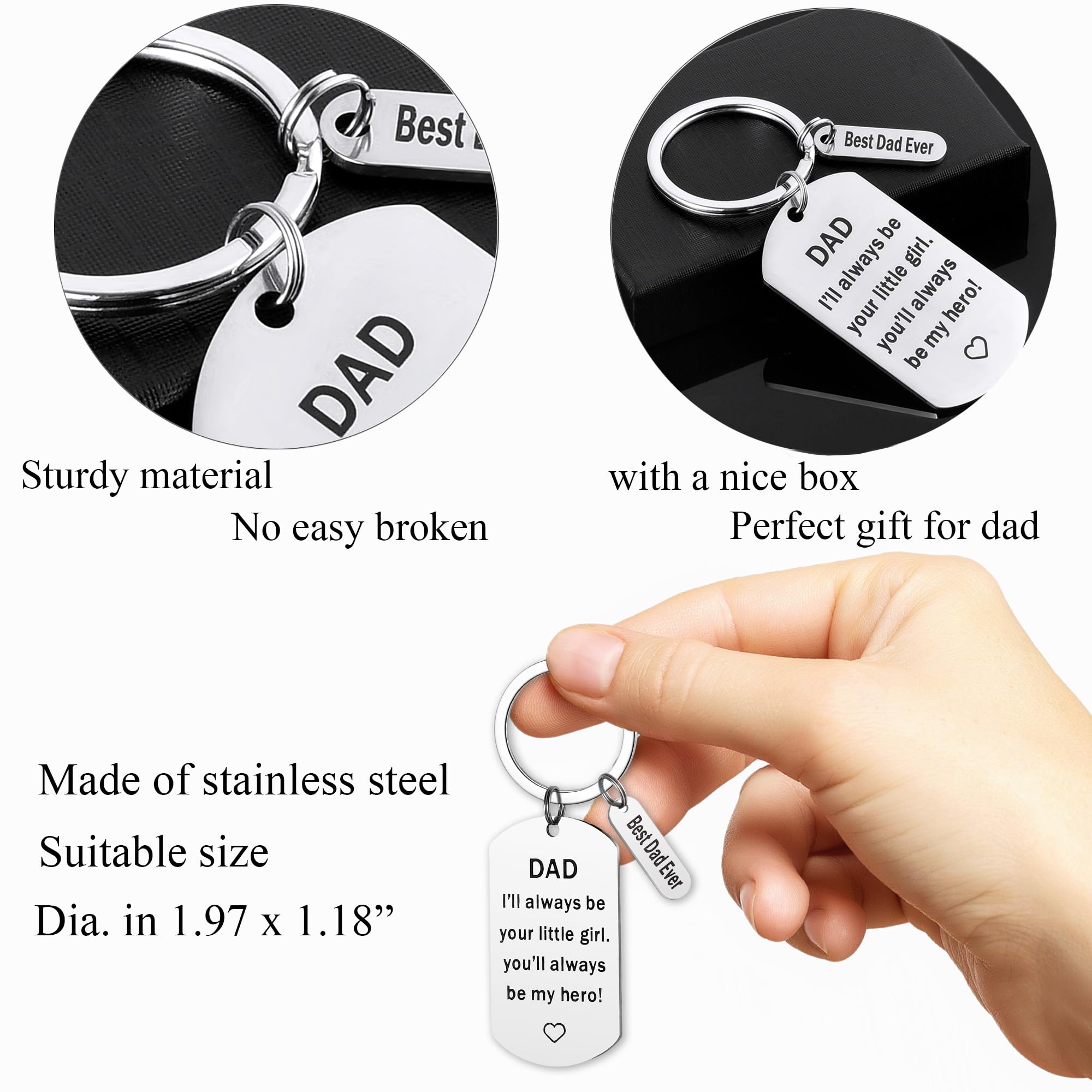 Antenda Fathers Day Dad Gifts from Daughter - Dad Gifts Keychain Father Daughter Keychain for Daddy Birthday Christmas Gifts (Silver)