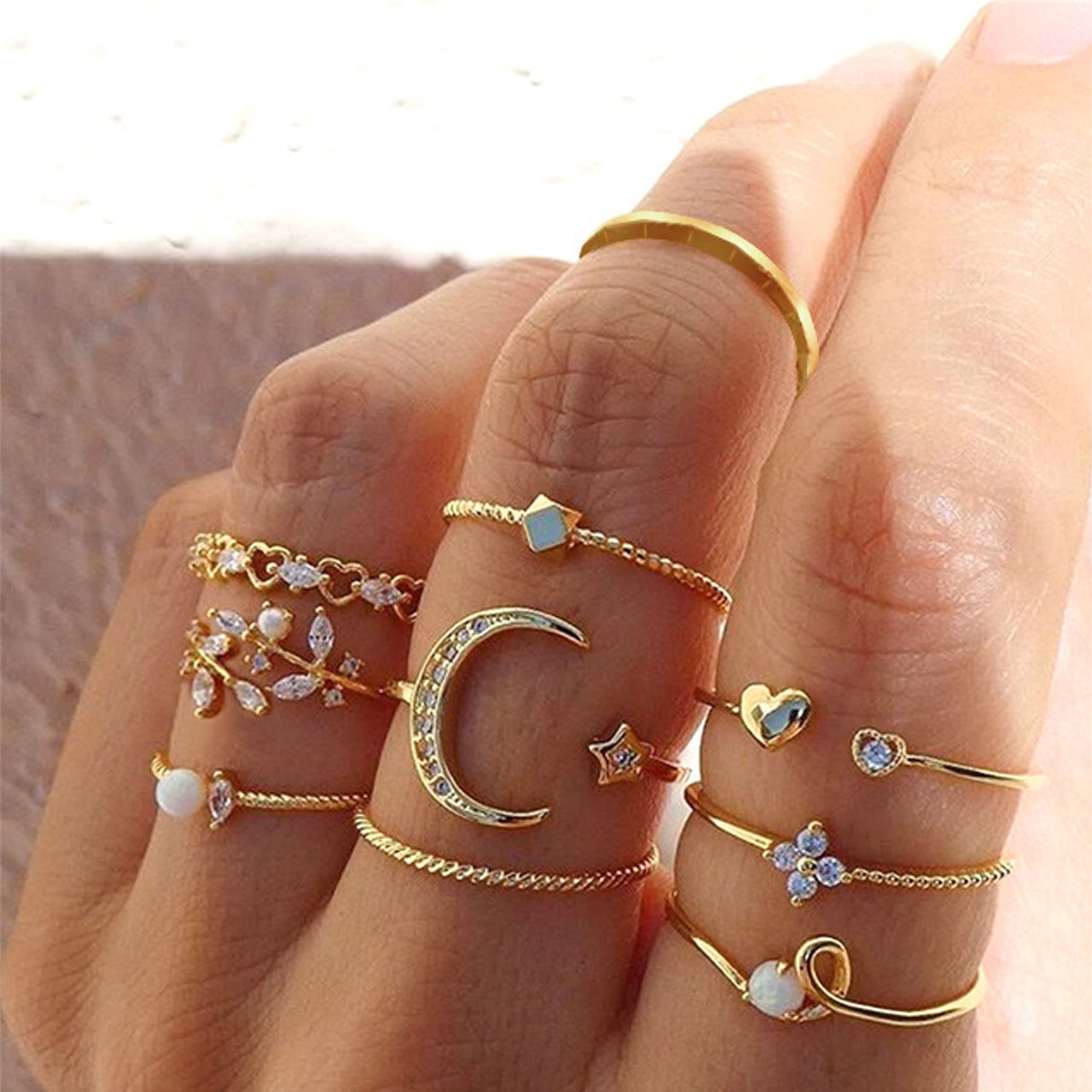 Gold Stackable Rings for Women Gifts Trendy Stuff Simple Star Moon Heart Knuckle Rings Set Boho Rings Cute Stuff Birthday Gifts Valentines Day Gifts