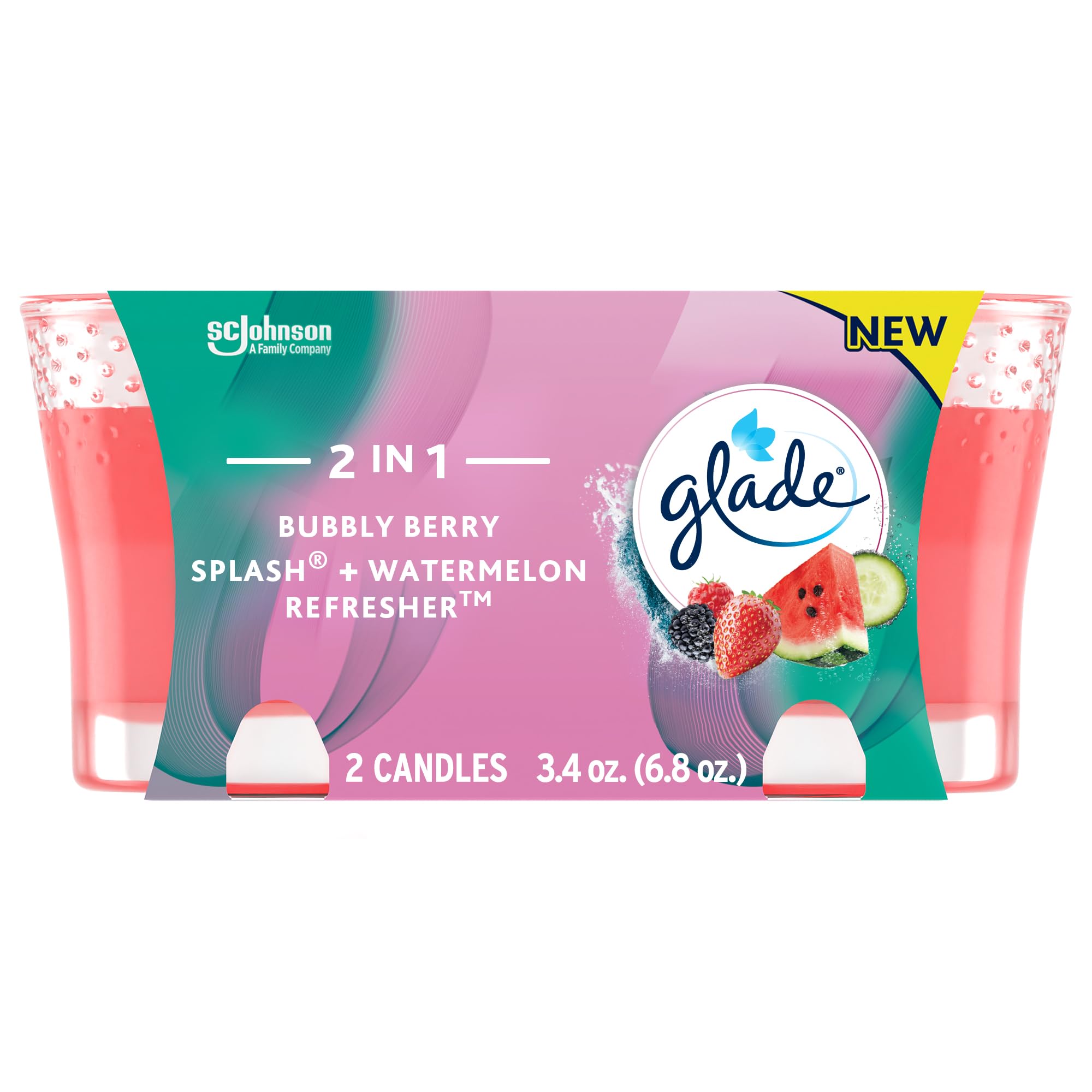 Glade Candle Jar, Air Freshener, Bubbly Berry Splash & Watermelon Refresher, 3.4 oz, 2 Count