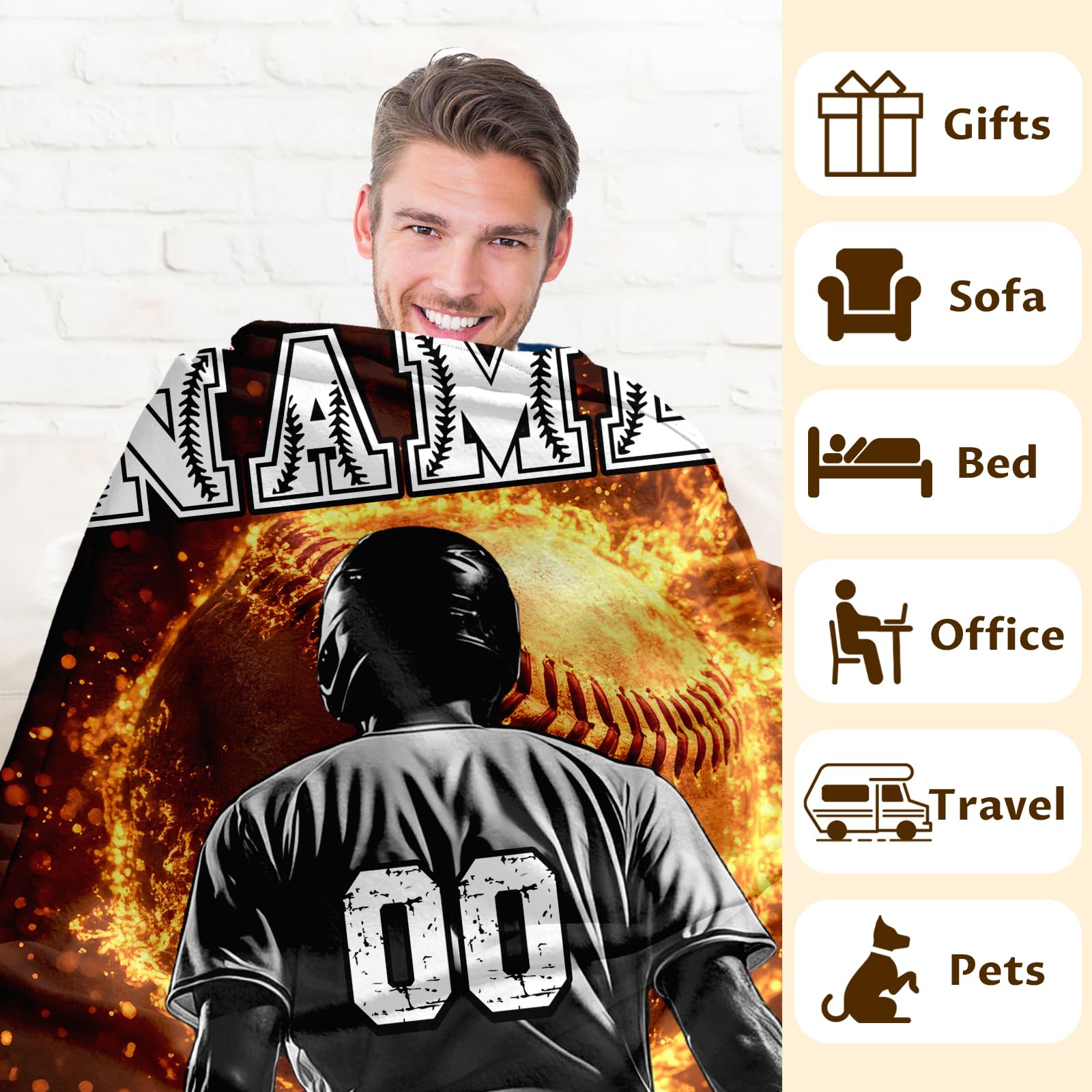 Custom with Name Kids Blankets - 50x40 Inches Small Baseball Themed Gifts for Teens, Boys 8-12, Sports Soft, Cozy & Warm Blanket for Couch, Sofa - Baseball Stuff Gifts for Team Players