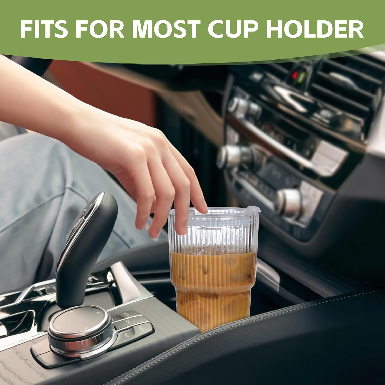 AFINSEA 20OZ Ribbed Glass Cups with Lids and Straws,Iced Coffee Cups with Lid,Vintage Glasses Tumbler Glassware for Whiskey Cocktail Beer Juice（2PCS）