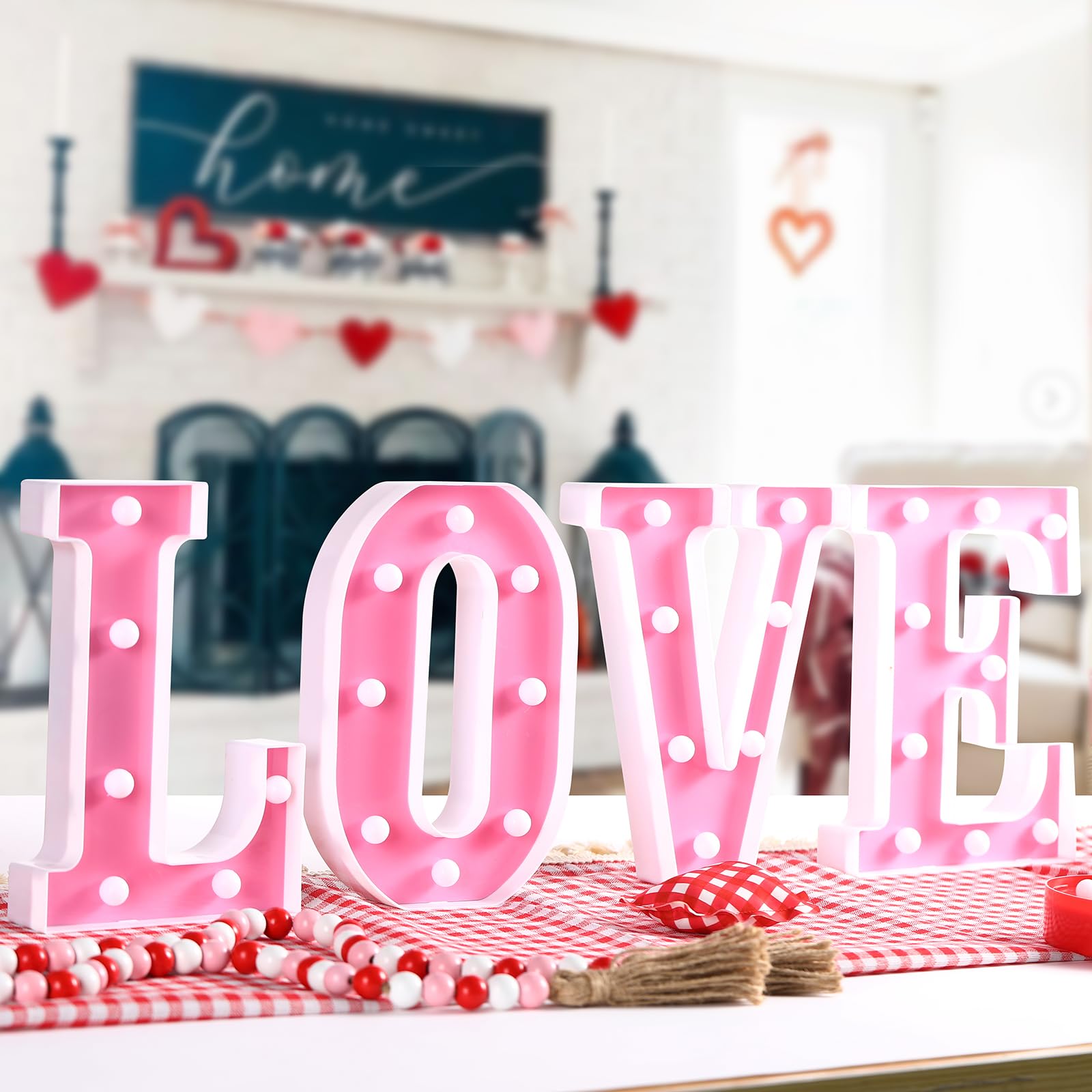 Valentines Day Decorations -4 LED Marquee Light Up Letters "LOVE" for Home Valentines Shelf Mantel Fireplace Tabletop Wedding Party Decorations