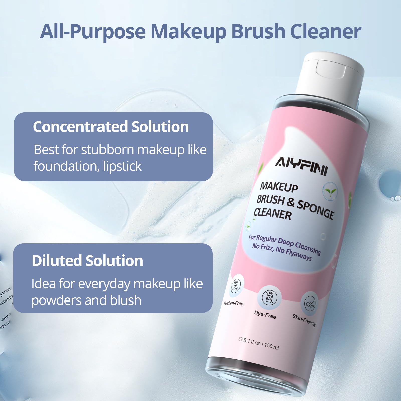 Alyfini Makeup Brush Cleaner Solution Concentrate - 10.2 Fl Oz Makeup Remover Shampoo Set with a Foldable Make Up Cleanser Silicone Bowl, Deep Cleaning Tool Kit for Makeup Brushes, Sponge and Puffs