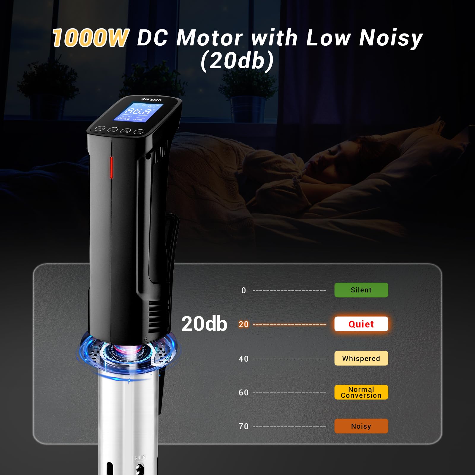 INKBIRD WIFI Sous Vide Cooker ISV-100W, 1000 Watts Sous Vide Machine Immersion Circulator with 14 Preset Recipes on APP & Calibration Function, Thermal Immersion, Fast-Heating with Timer