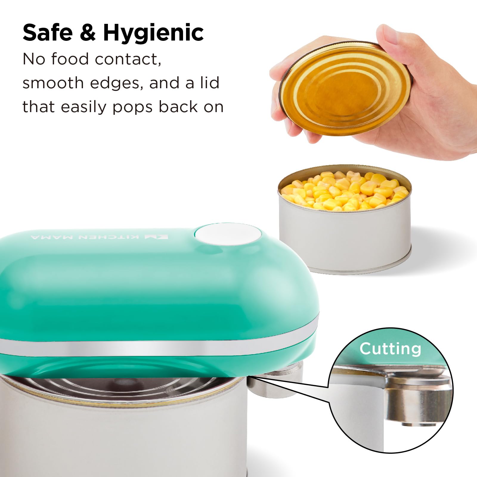 Kitchen Mama Mini Plus Rechargeable Electric Can Opener: USB-C Charging, Hands-Free, Auto Stop, Compact, Cordless, Smooth Edge - Perfect for Seniors with Arthritis, Home, and Travel (Teal)