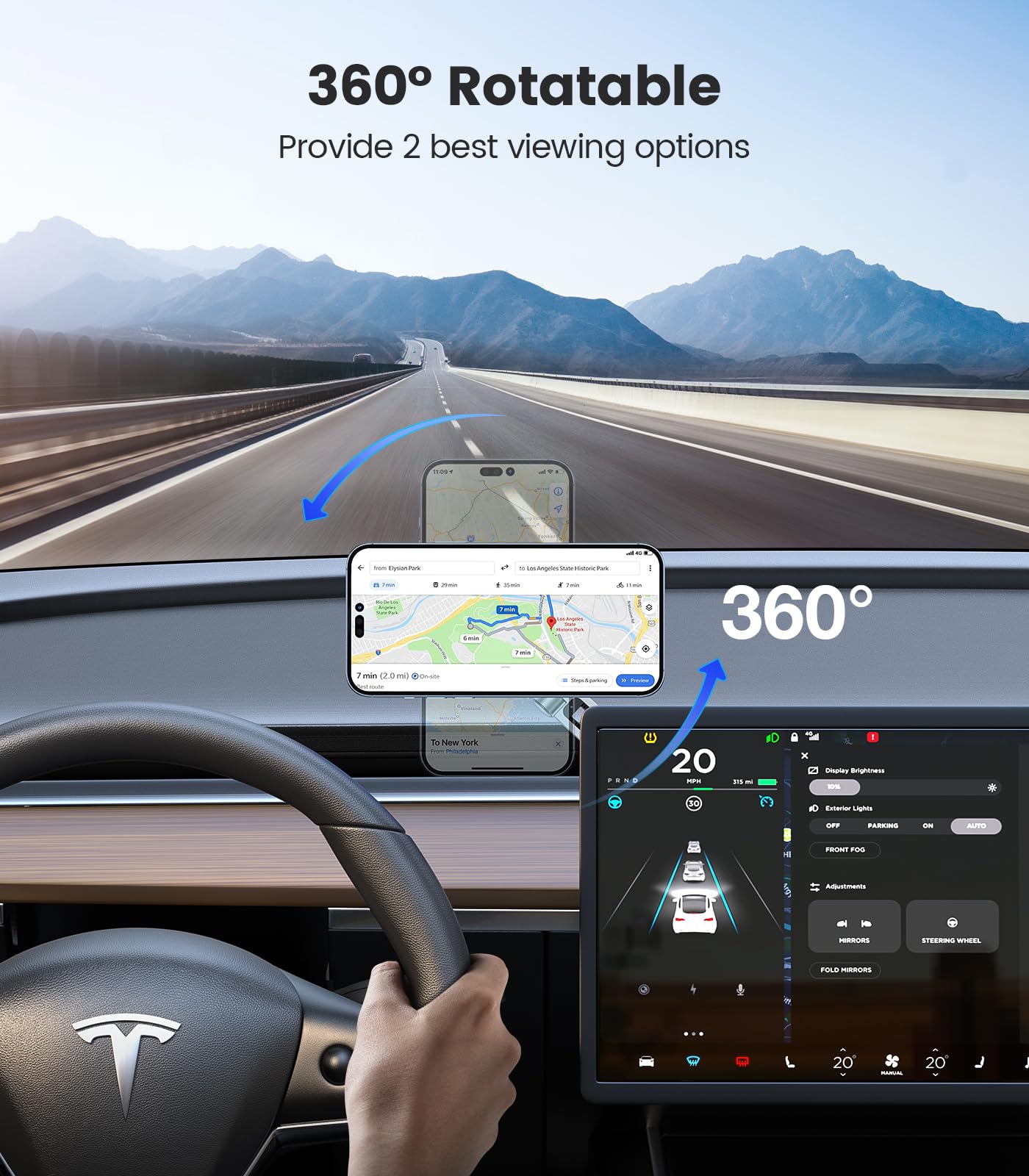 VICSEED Tesla Phone Mount【Strongest Magnet Power】MagSafe Car Mount for Tesla Model 3 Model Y, Foldable Hidden Tesla Phone Holder Fit for All Phone, Tesla Model Y Accessories Tesla Model 3 Accessories