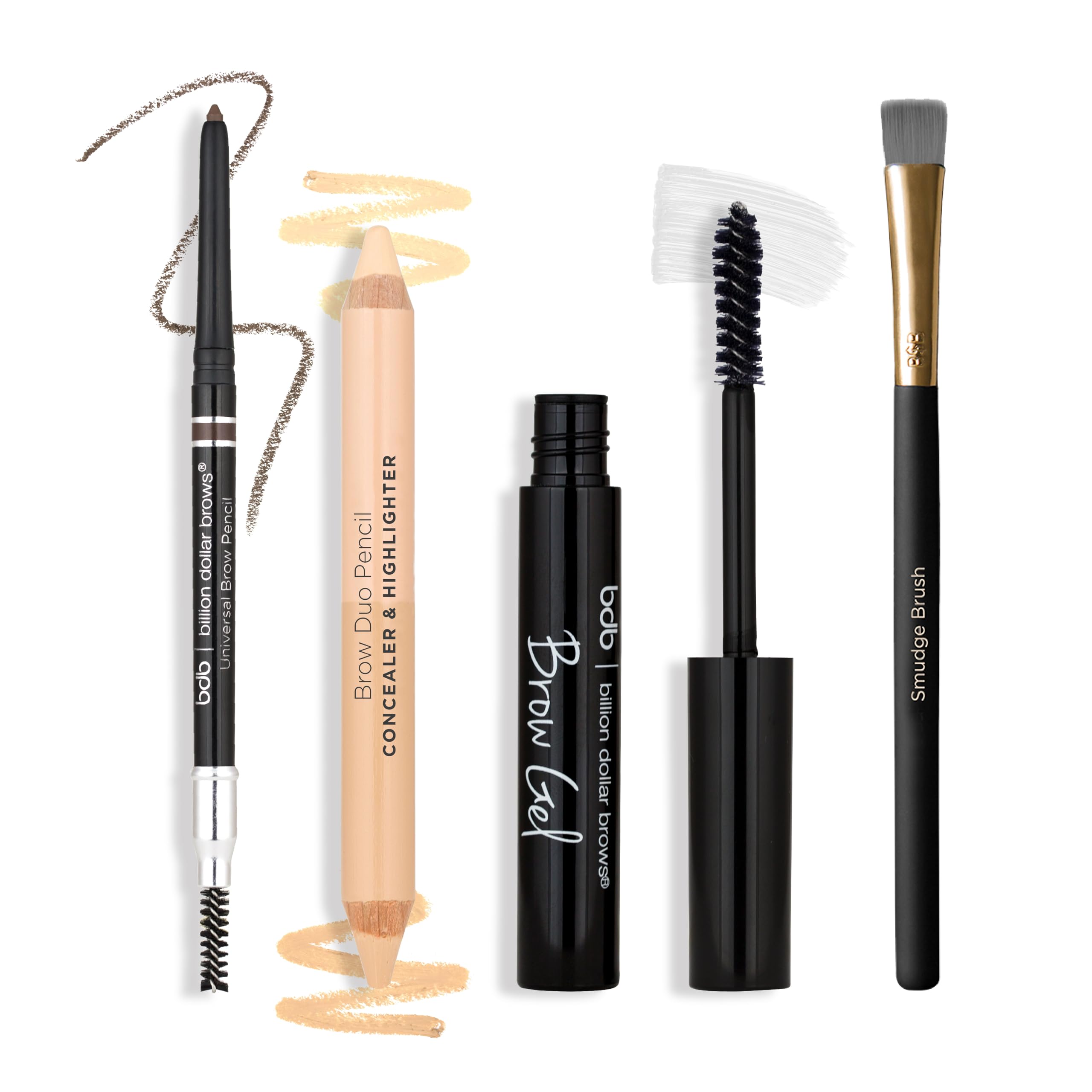 Billion Dollar Brows Best Sellers Kit, Includes Universal Brow Pencil, Brow Duo Pencil, Brow Gel and Smudge Brush for Perfectly Defined Brows