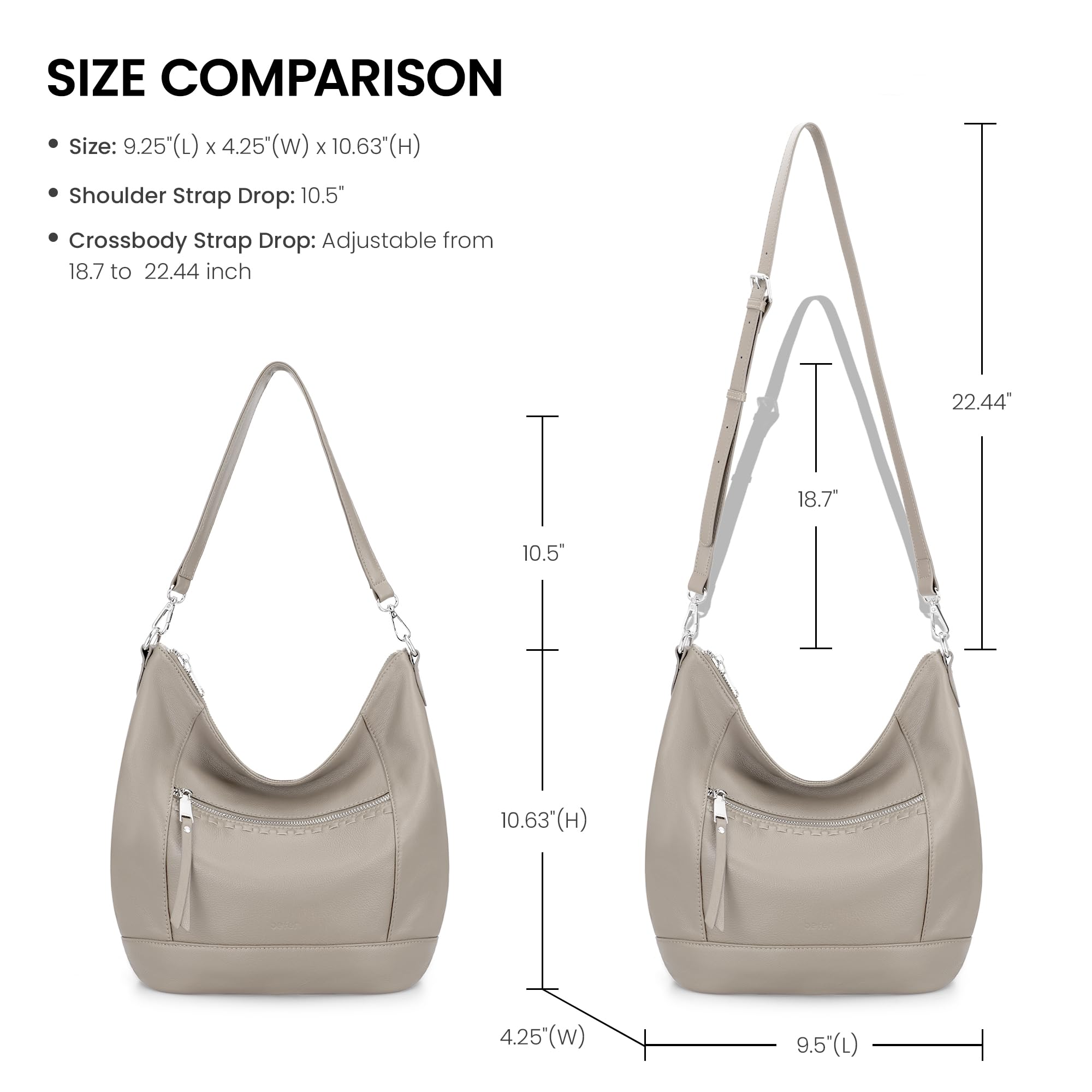 befen Soft Shoulder Bags for Women Genuine, Medium Leather Purses for Women, Ladies 100 Percent Leather Purse, Lightweight Shoulder Handbags Beige Grey