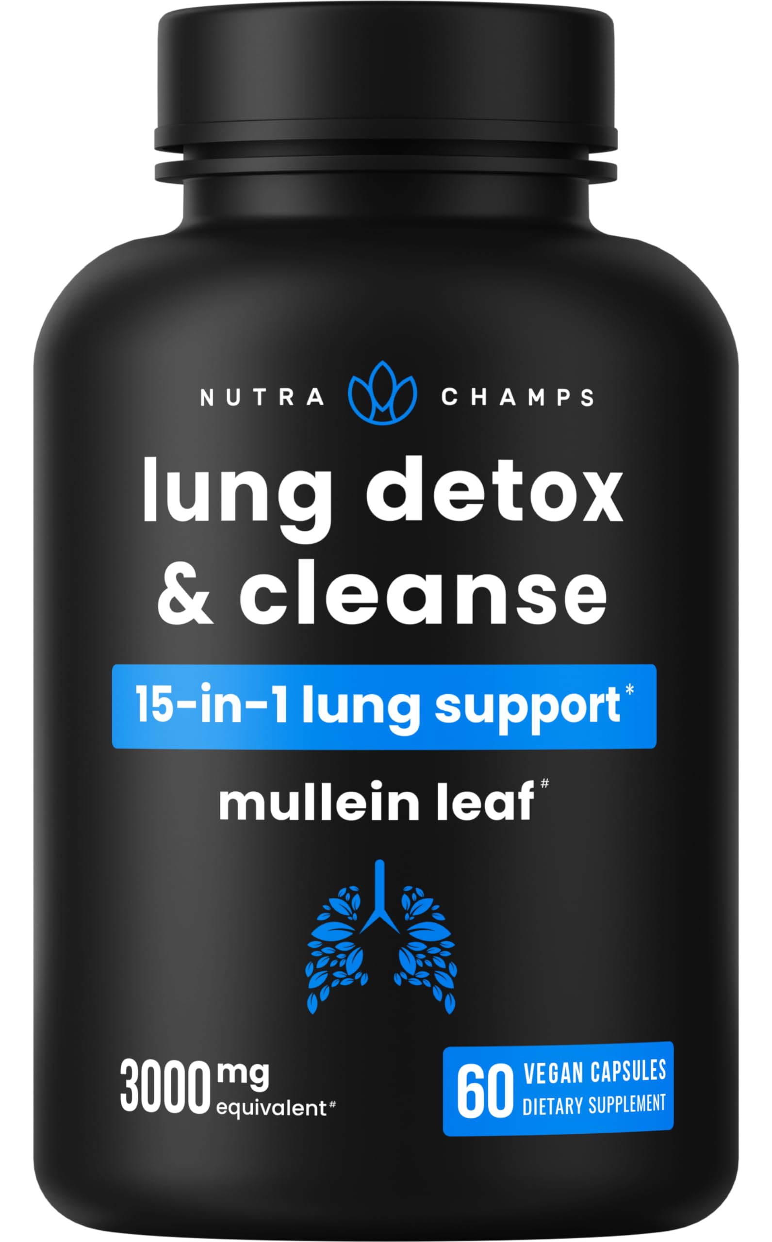 Lung Detox & Cleanse | Mullein Leaf Capsules | 15-In-1 Lung Health Formula for Respiratory, Immune & Mucus Support | 10:1 Mullein Leaf Extract (3000mg Equivalent) | Vegan Lung Support Supplement