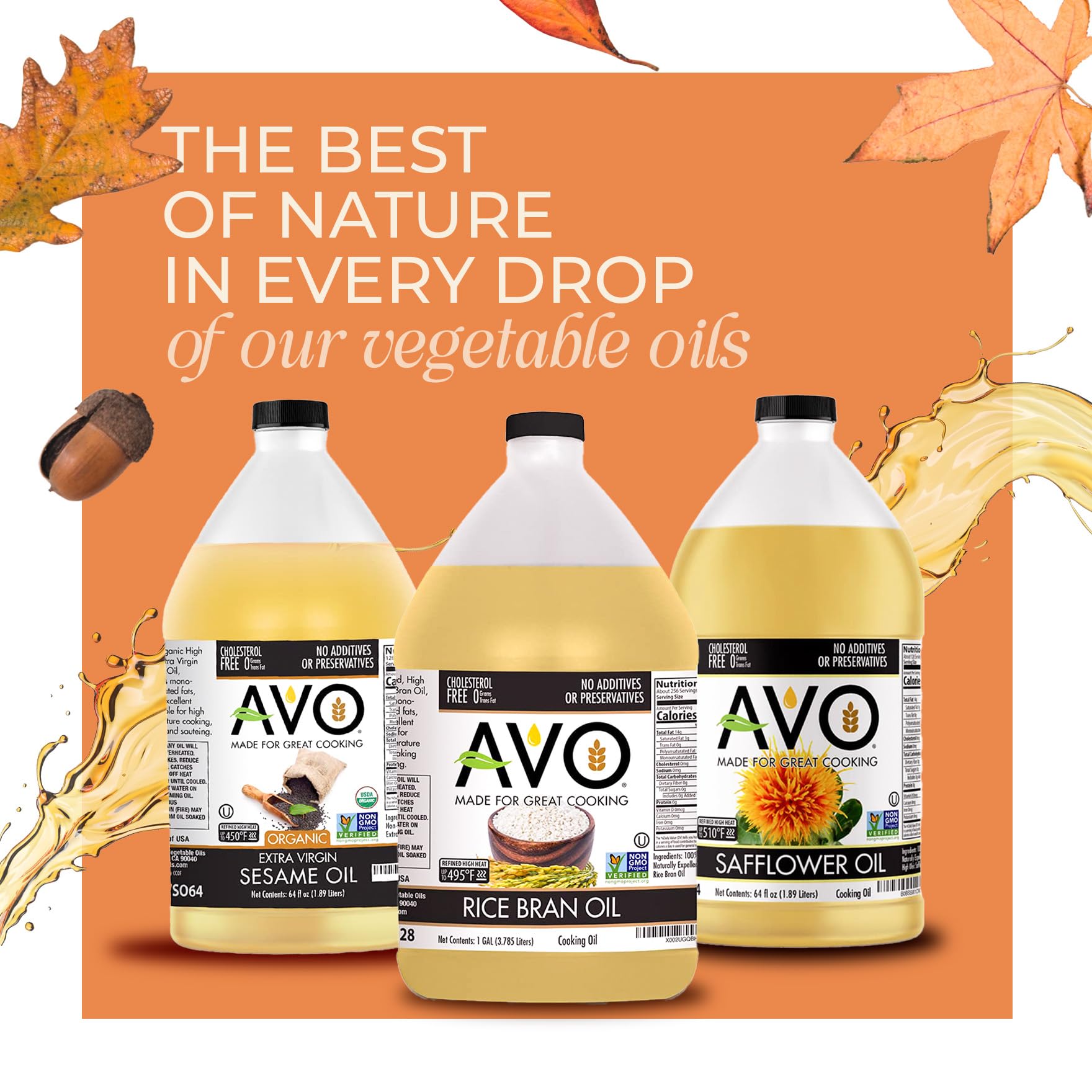 AVO NON GMO 100% Rice Bran Oil, 1 Gallon, No Preservatives Added
