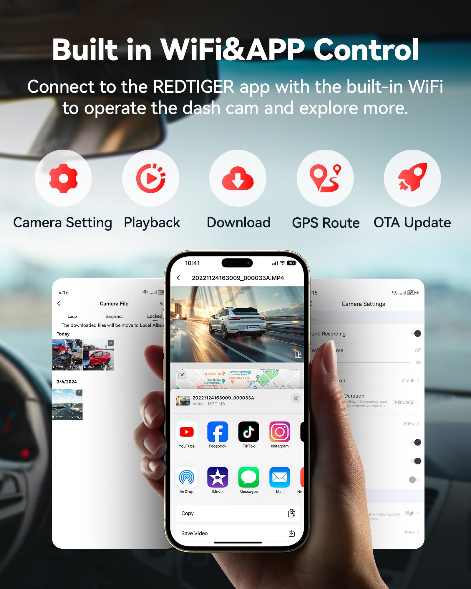 REDTIGER F9 Dash Cam 4K Front and Rear 1080P, WiFi GPS Car Camera with 32GB Card, Dual Dash Camera for Cars, Loop Recording, Night Vision, Parking Mode, Smart App Control, Support 256GB Max