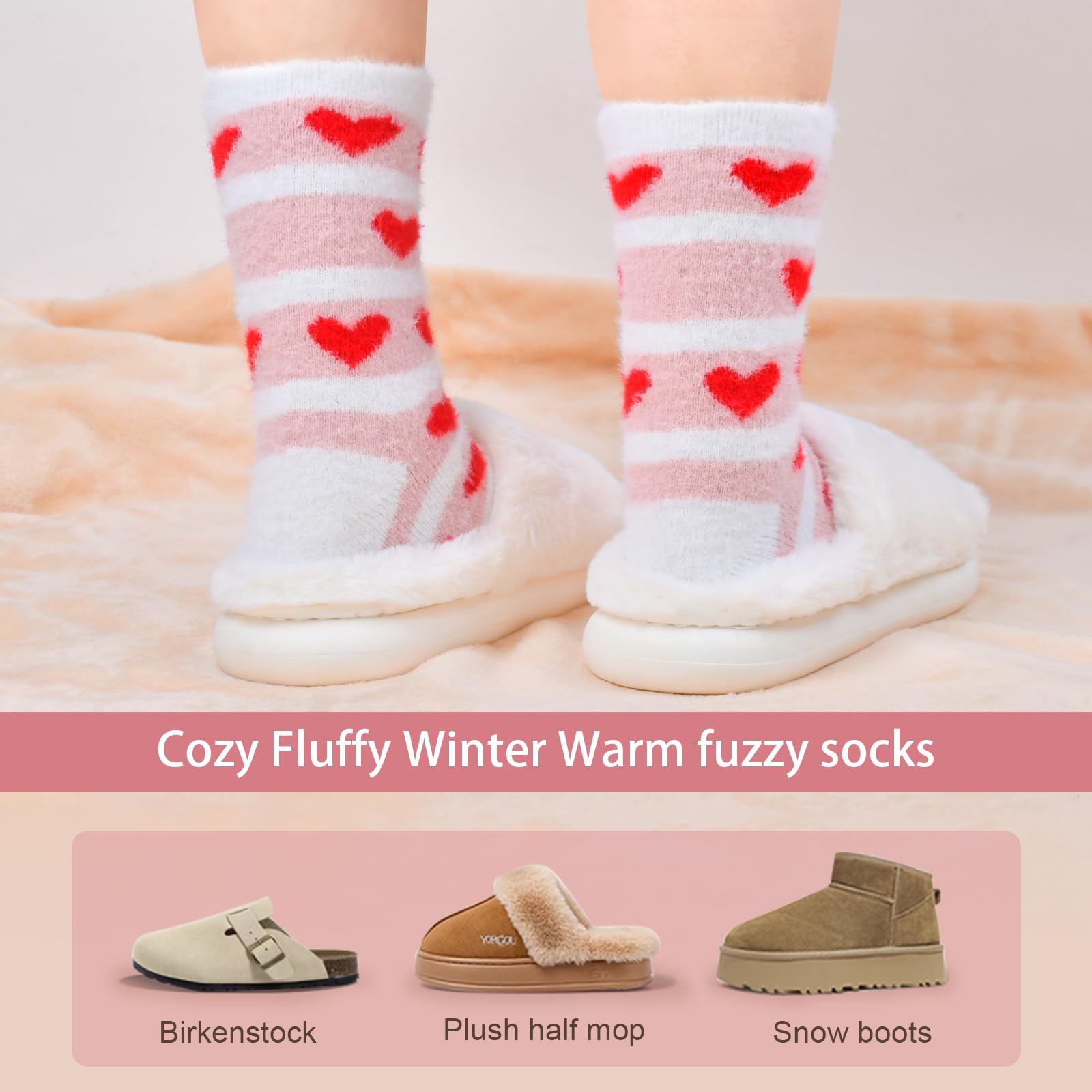 FilmHOO Valentines Day Gifts for Her Fuzzy Socks for Women Christmas Stocking Stuffers for Women Cozy Fluffy Warm Socks