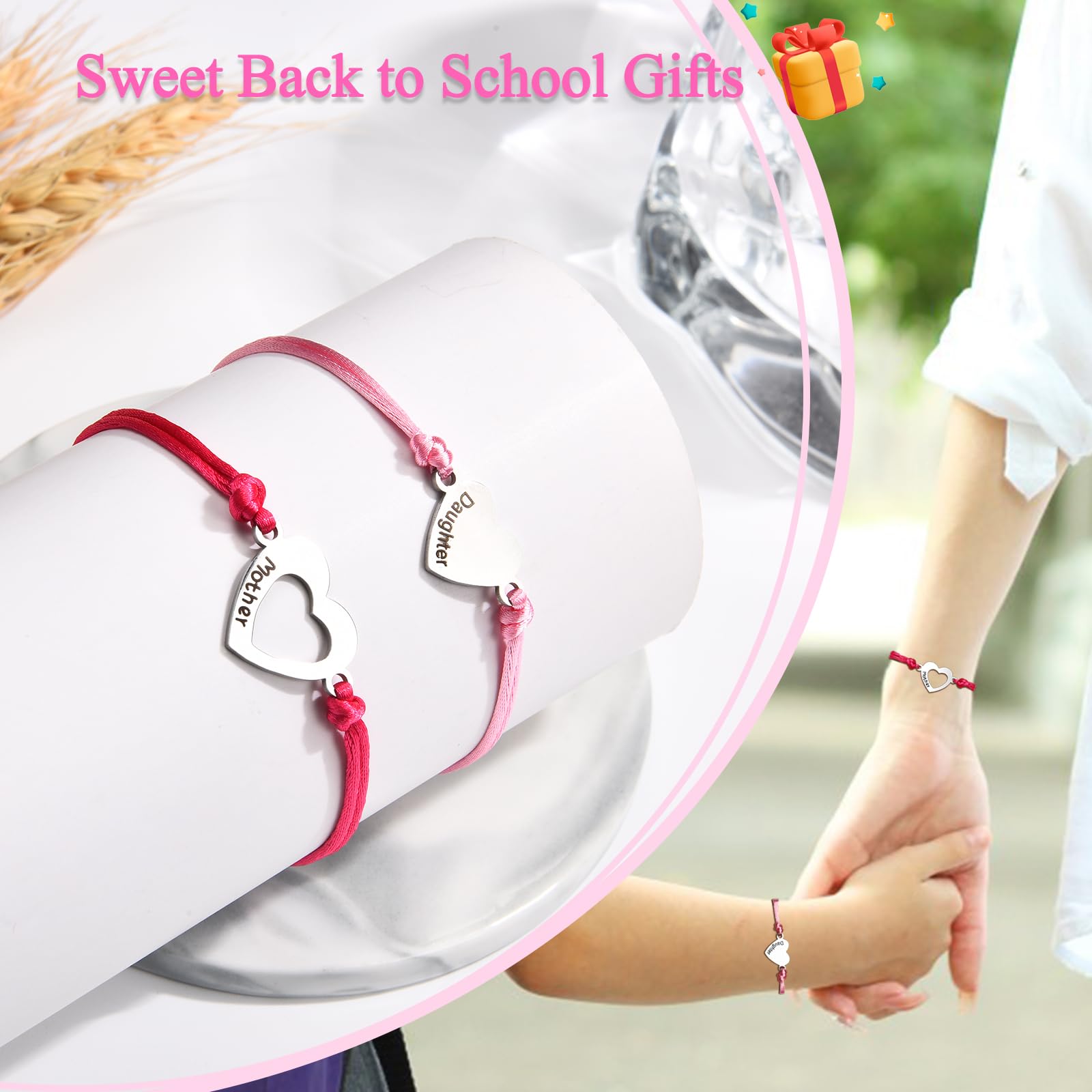 FIEEFX Back to School Gifts Bracelet for Mother and Daughter Bracelets Set for 2 First Day of School Bracelet Gifts for Daughter Girls Kindergarten Preschool Pre k 1st 2nd Grade