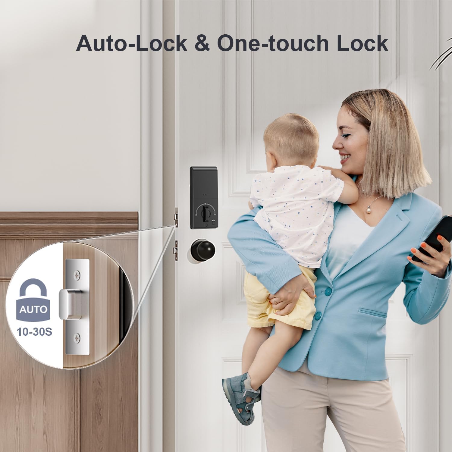 Keyless Entry Door Lock Deadbolt with Handle Set, Keypad Door Lock with Handle Smart Door Locks for Front Door with Set Code Door Lock with Easy Installation, Auto Lock, Matte Black