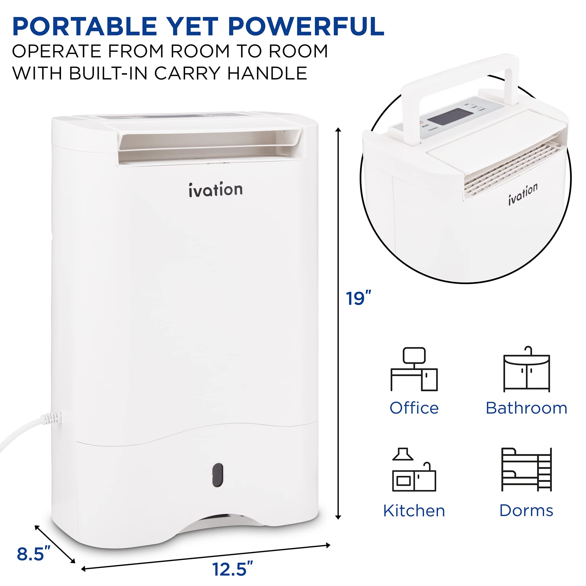 Ivation Smart WIFI Dehumidifier, Compact 19-Pint Desiccant Home Dehumidifier with Drain Hose & Smartphone Control | Ideal for Basement, Bathroom, RV, Office, Kitchen & Small Spaces Up to 410 Sq/Ft