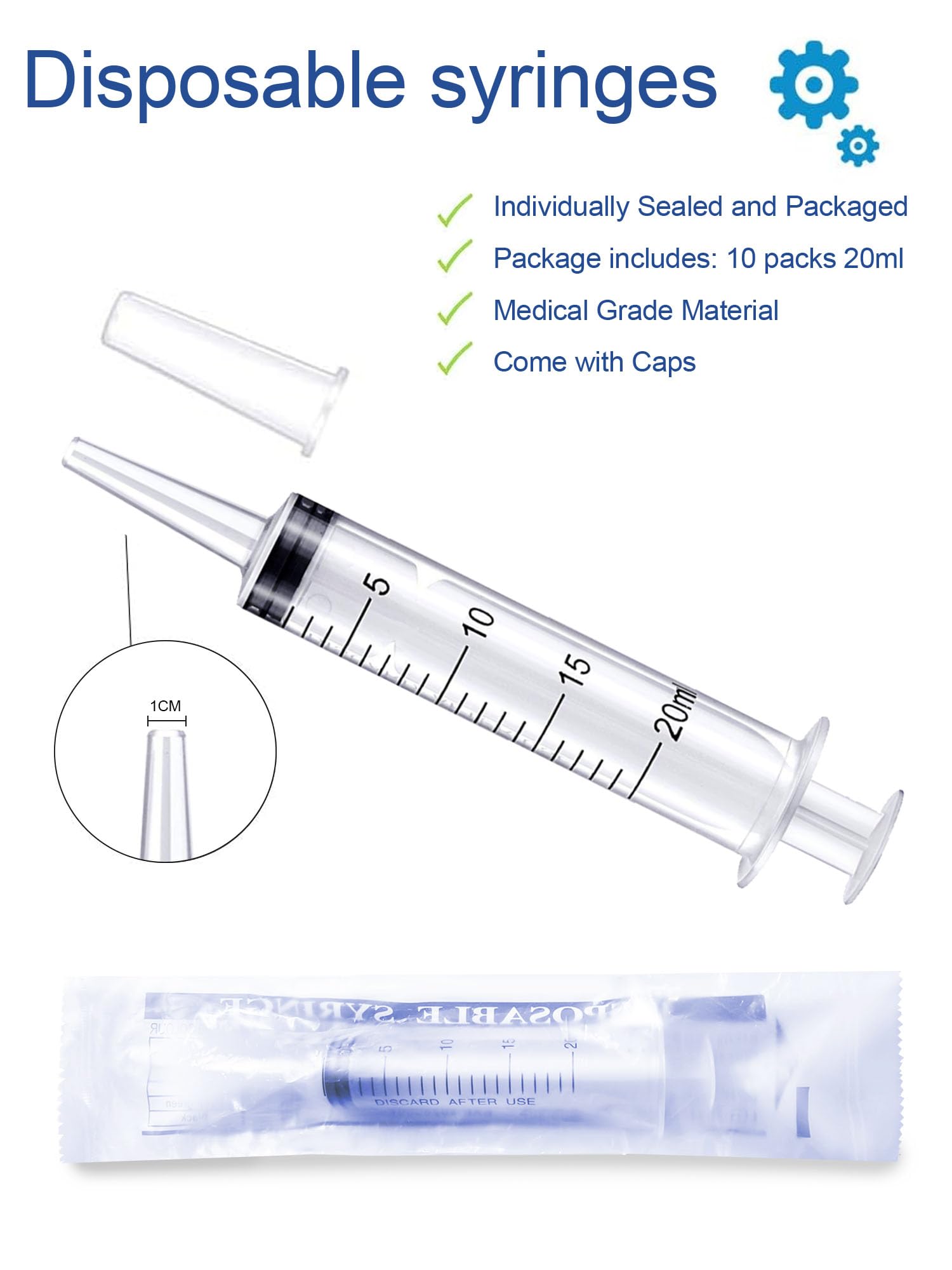 20ml Syringe for Liquid, Large Plastic Syringe 5 Pack 20ml Syringes, Measuring Syringe Tools, Oral, Scientific Labs, Measurement, Dispensing, with Cap Syringe