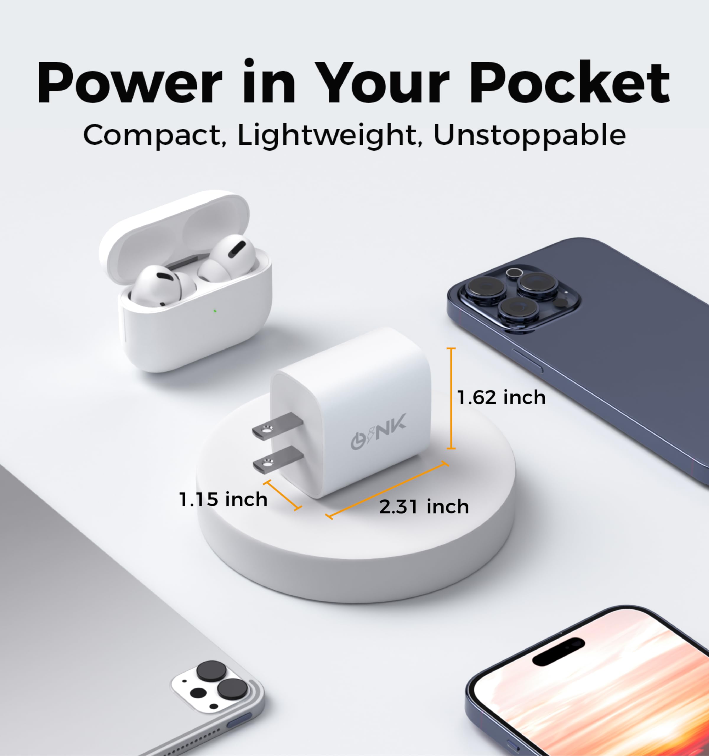 OLINK 20W Fast Charging Dual Port Power Adapter(USB A+Type C), Universal Compact USB Charger Block for iPhone 15/14/13/12/11/X/8 Pro Max, iPad Pro/Air, Airpods, Apple Watch, Samsung Galaxy