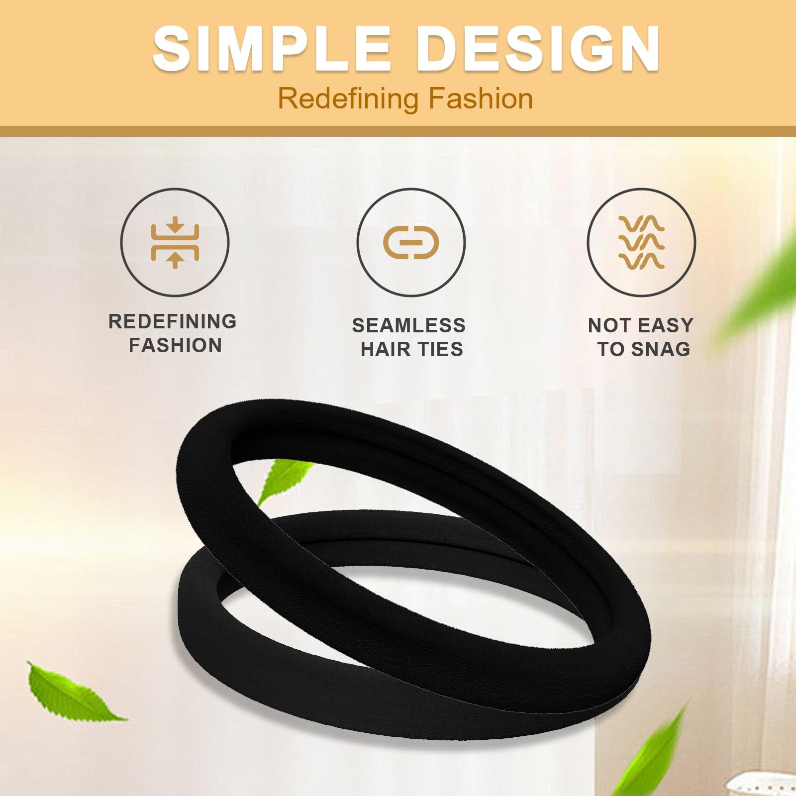 2 Inch in Diameter Large Thick Hair Ties No Damage, 60PCS Black Elastic Hair Ties for Women, Cotton Seamless Ponytail Holders, Soft Rubber Bands for Hair,