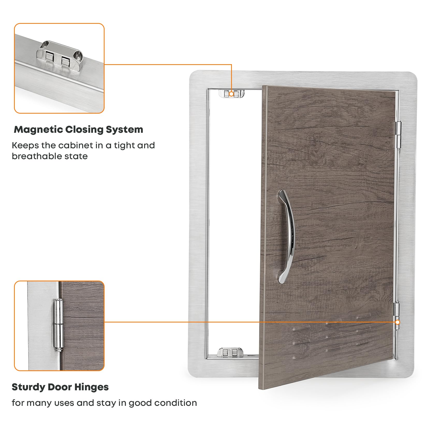 Stanbroil BBQ Access Door 20W x 27H Inch, Wood Grain Outdoor Kitchen Doors Wall Construction Single Vertical Door for Outside Kitchen, BBQ Island, Grill Station