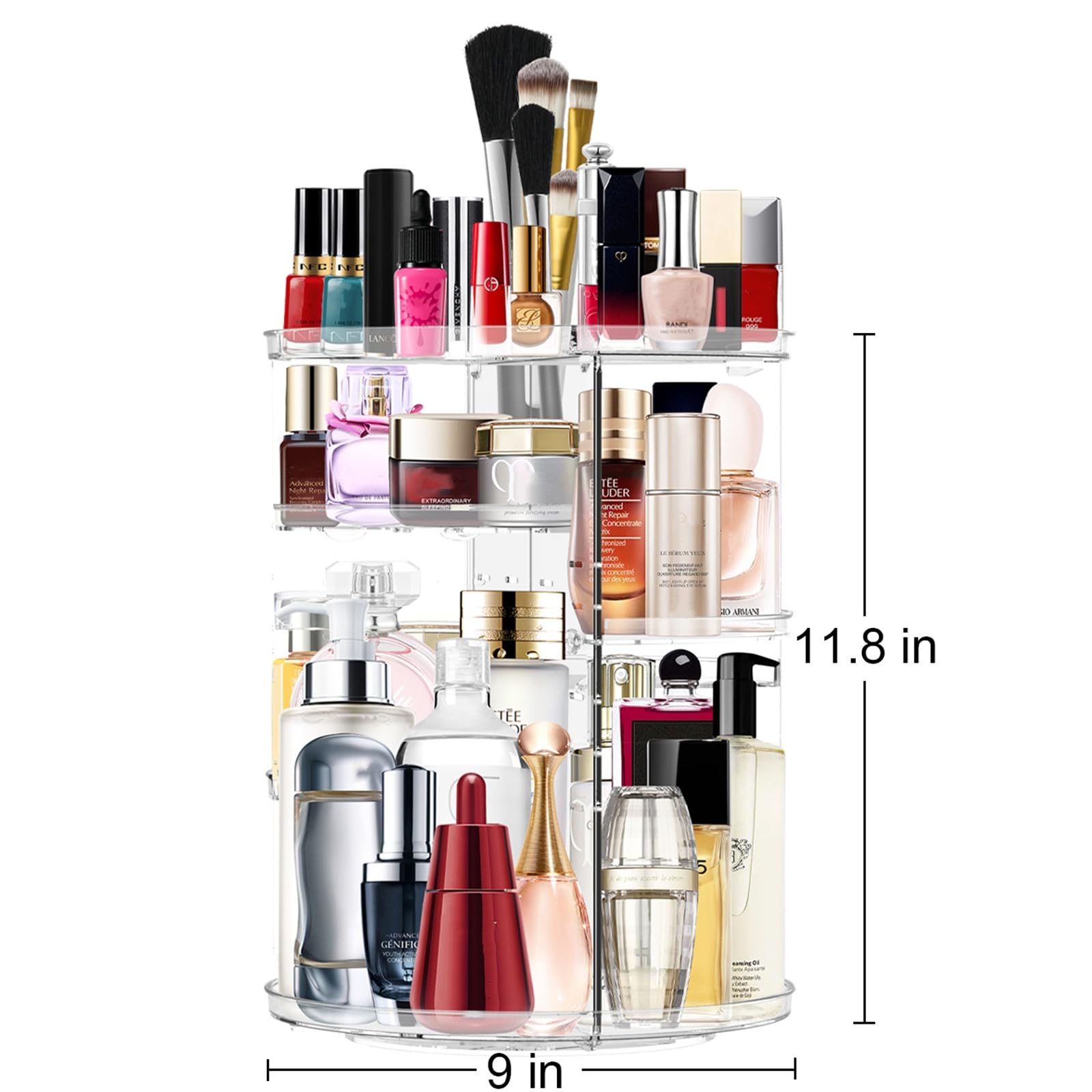 Makeup Organizer 360 Rotating Cosmetic Organizer DIY Adjustable Makeup Carousel Spinning Holder Rack, Large Capacity Cosmetic Storage Box Makeup Brushes Organizer for Vanity Countertop (Clear)