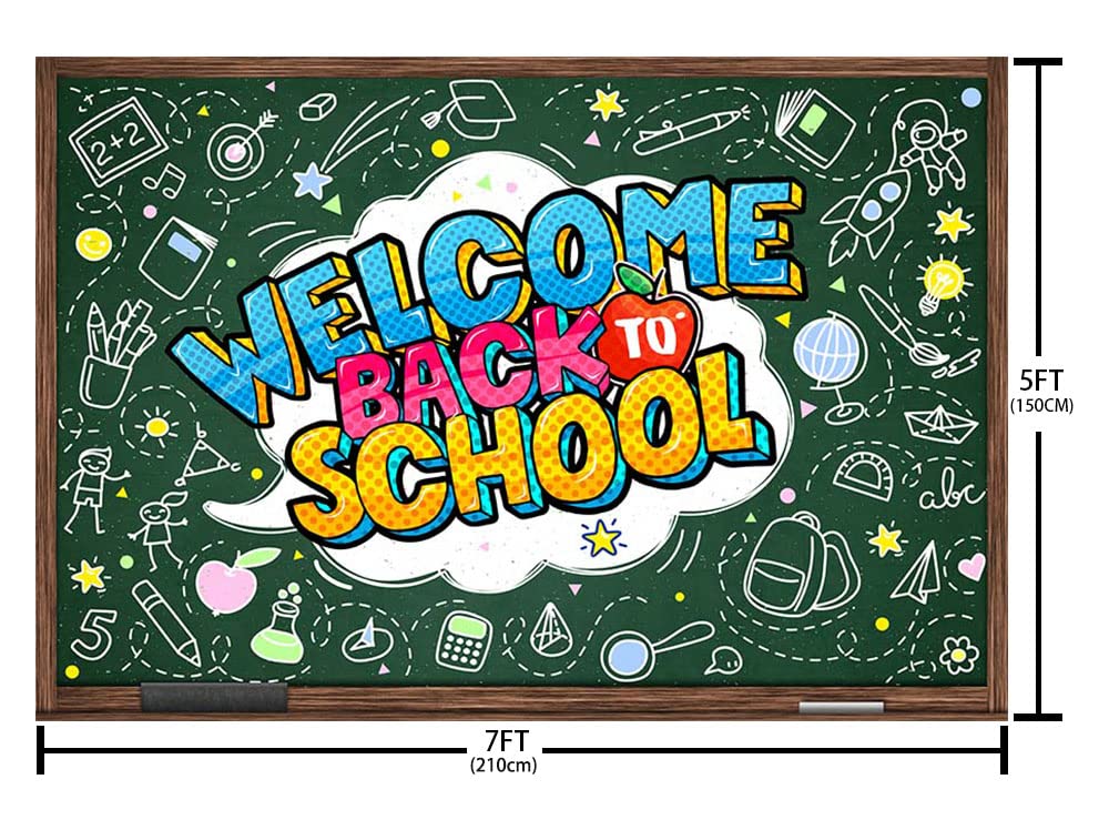 MEHOFOND Welcome Back to School Backdrop Decorations First Day of School Preschool Kindergarten Photography Background Homecoming Student Blackboard Decor Supplies Banner Photo Booth Props 7x5ft