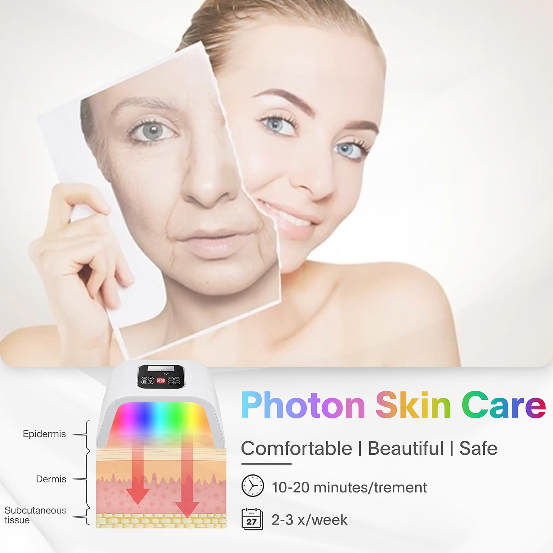 Fxtiaa LED-Face-Light-Therapy, 7 in 1 Color LED Face Mask Facial Body Beauty Equipment