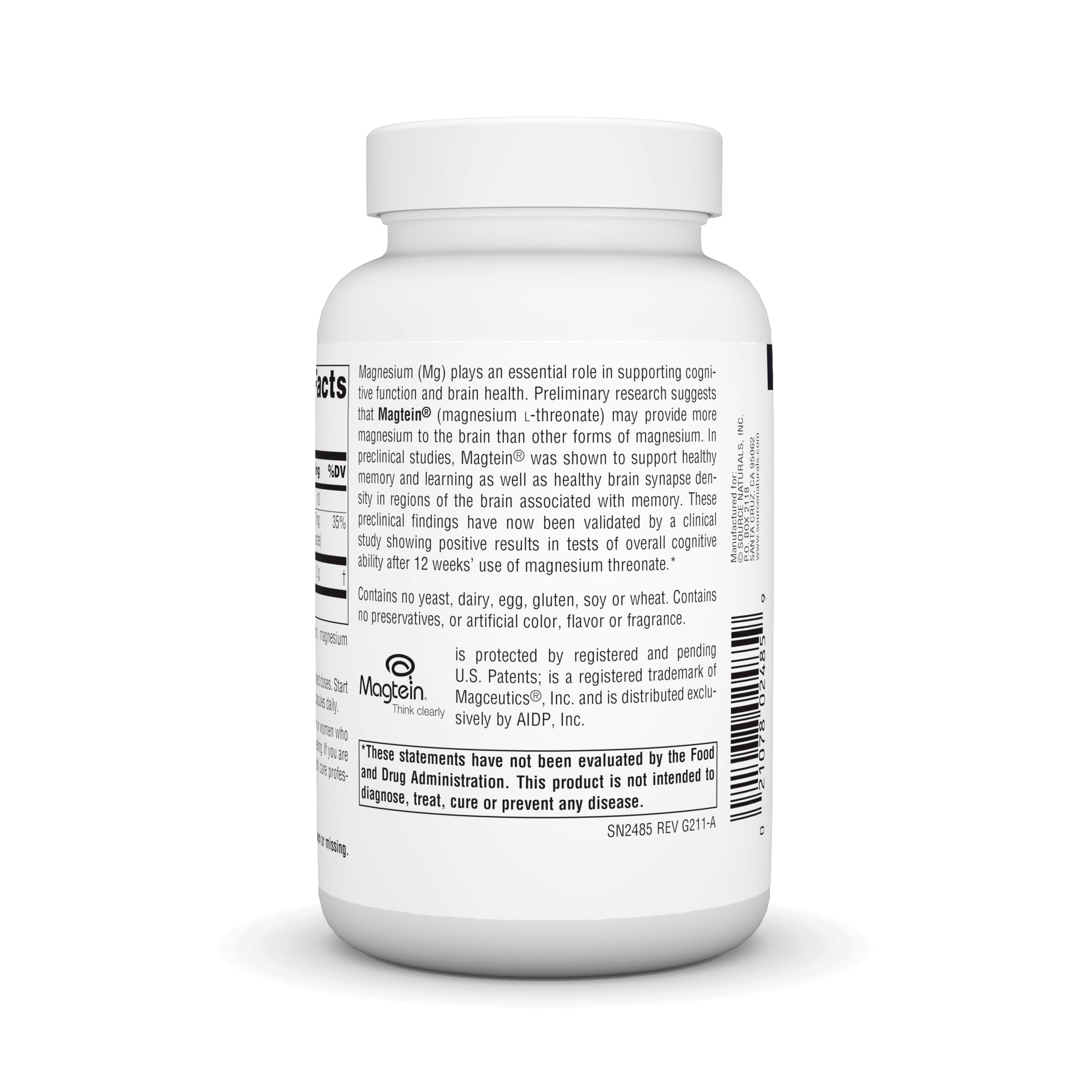 Source Naturals Magtein Magnesium L-Threonate 667mg Supports Focus, Mood, Healthy Memory, Cognitive Function, Sleep* - 90 Capsules